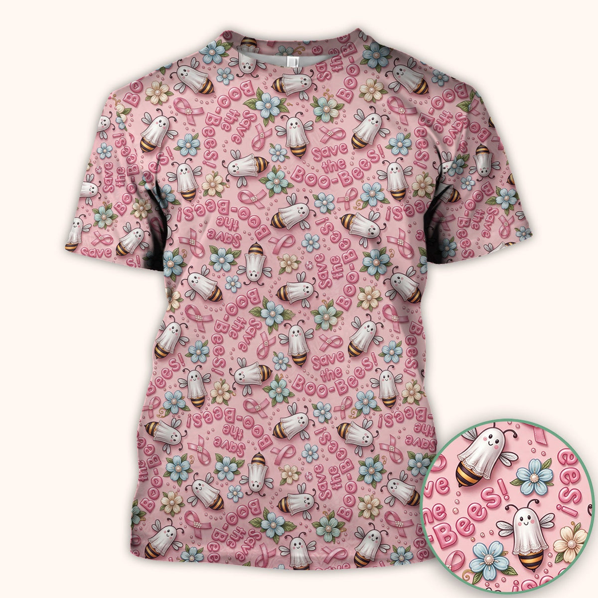Save The Boo-Bees Ribbon Nurse Scrub Top
