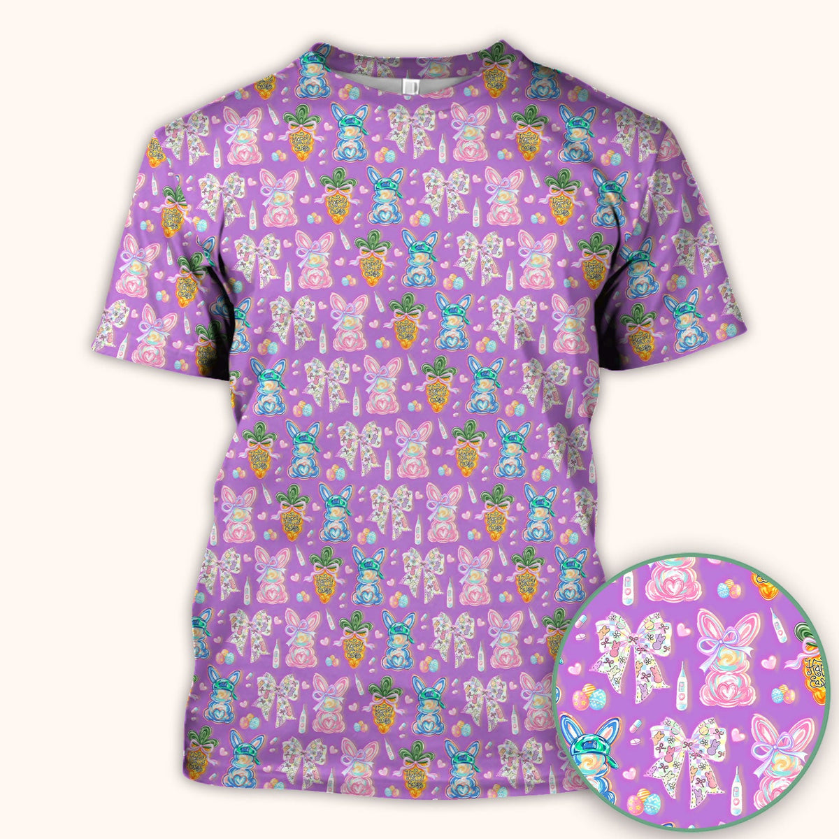 Bunny Carrot Bow Nurse Scrub Top - Easter Gift
