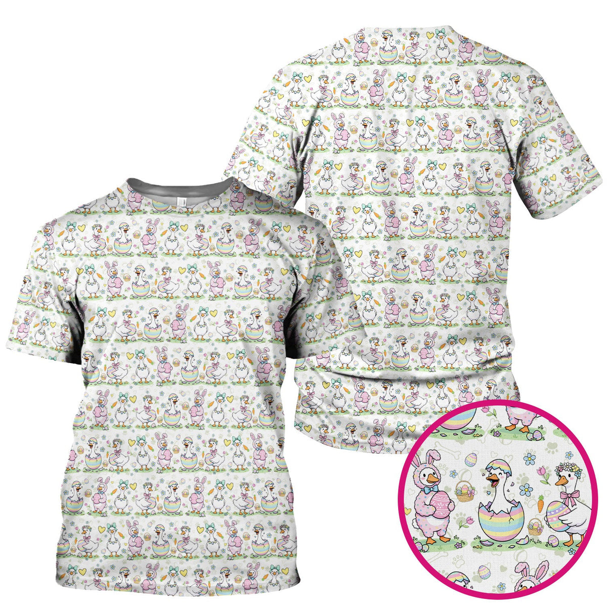 Pastel Easter Goose Bunny Egg Pattern Scrub Top, Comfortable Scrubs for Nurses