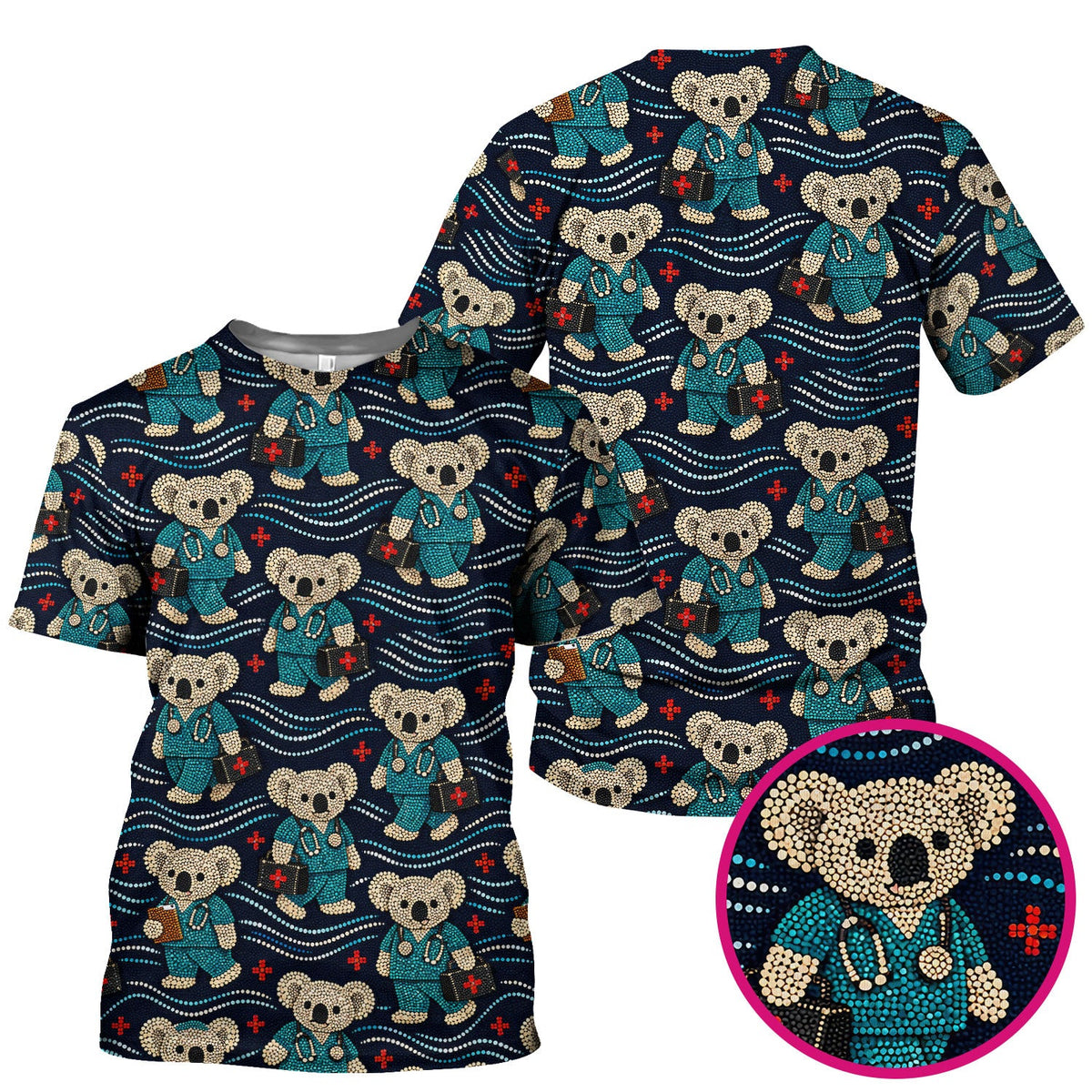 Aboriginal Dot Art Pattern Nurse Scrub Top, Koala Medical Shirt For Women, Breathable Fabrics Nursing Uniform