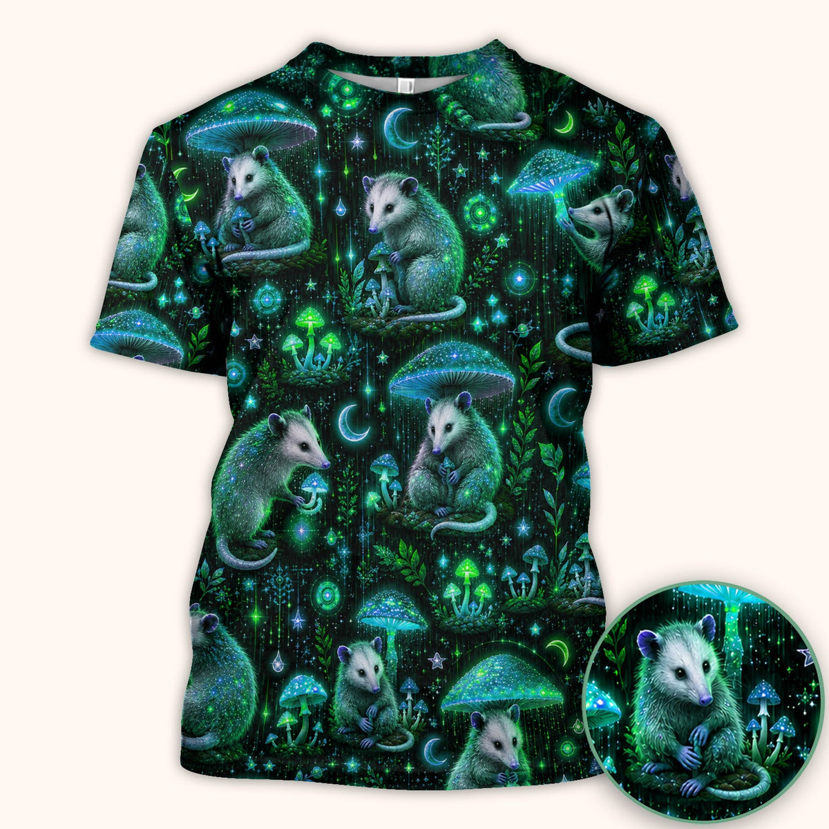 Moonlit Opossum Mushroom Nurse Scrub Top