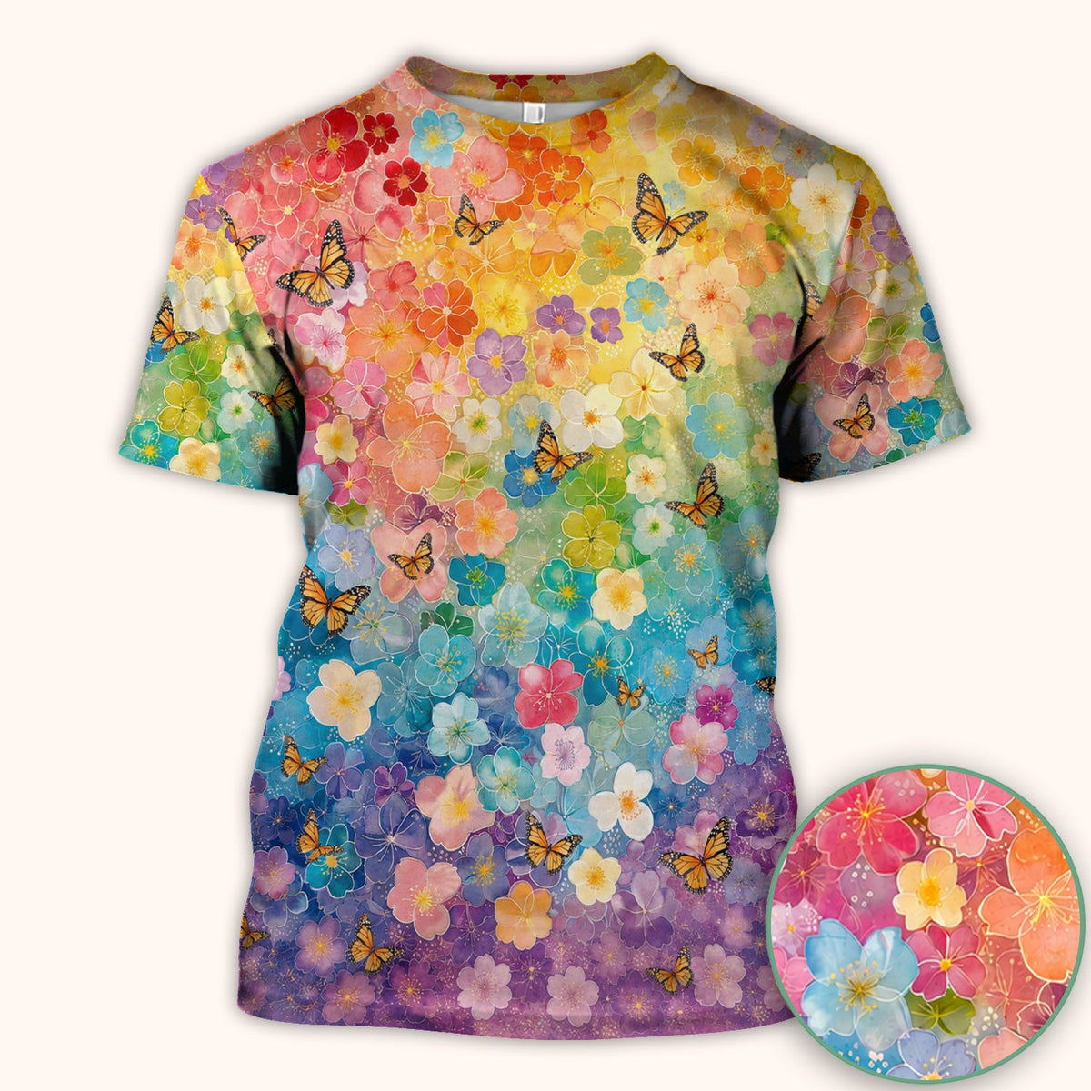 Rainbow Butterfly Floral Blossom Nurse Scrub Top