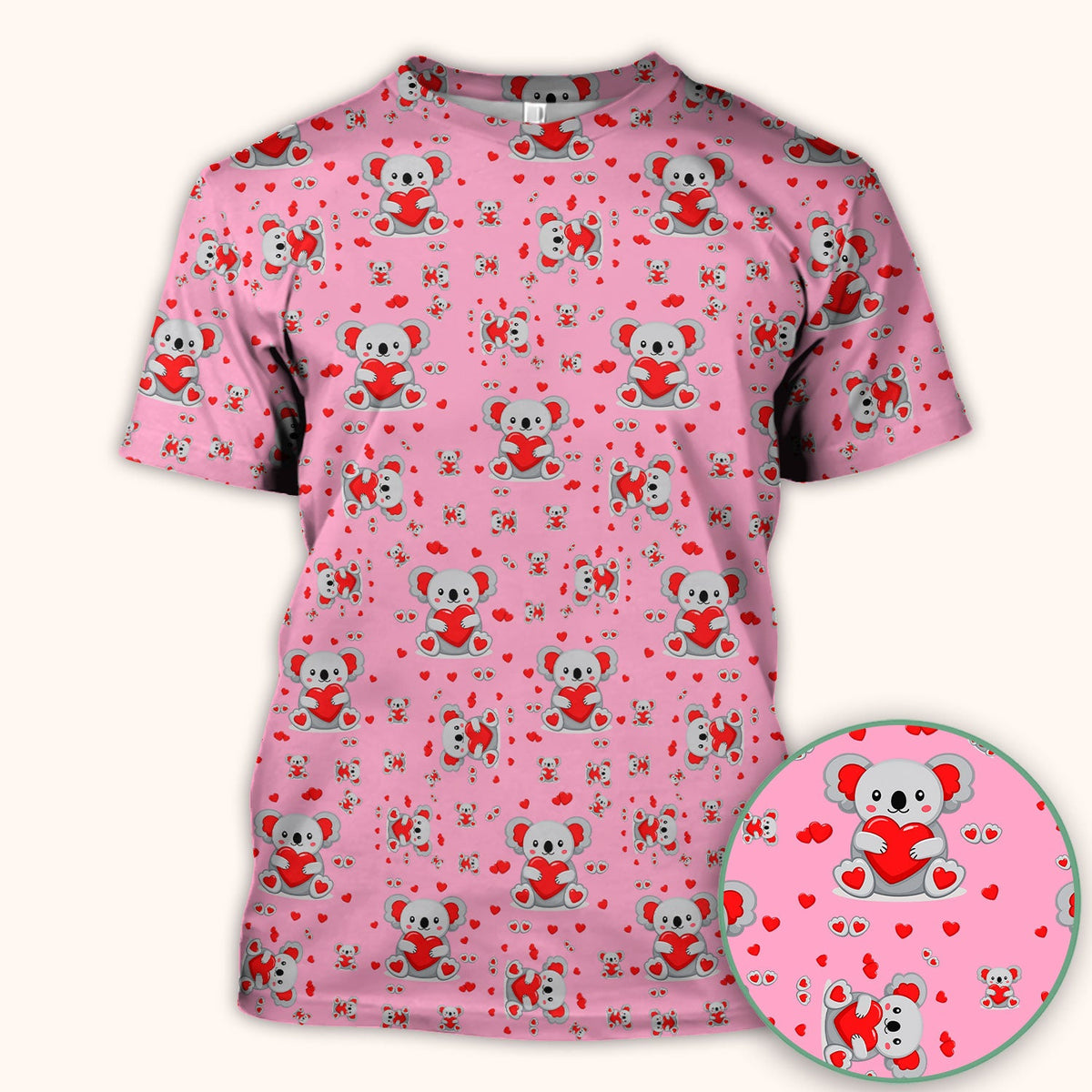 Valentine Cute Koala Heart Pattern Nurse Shirt, Comfortable Scrubs for Nurses
