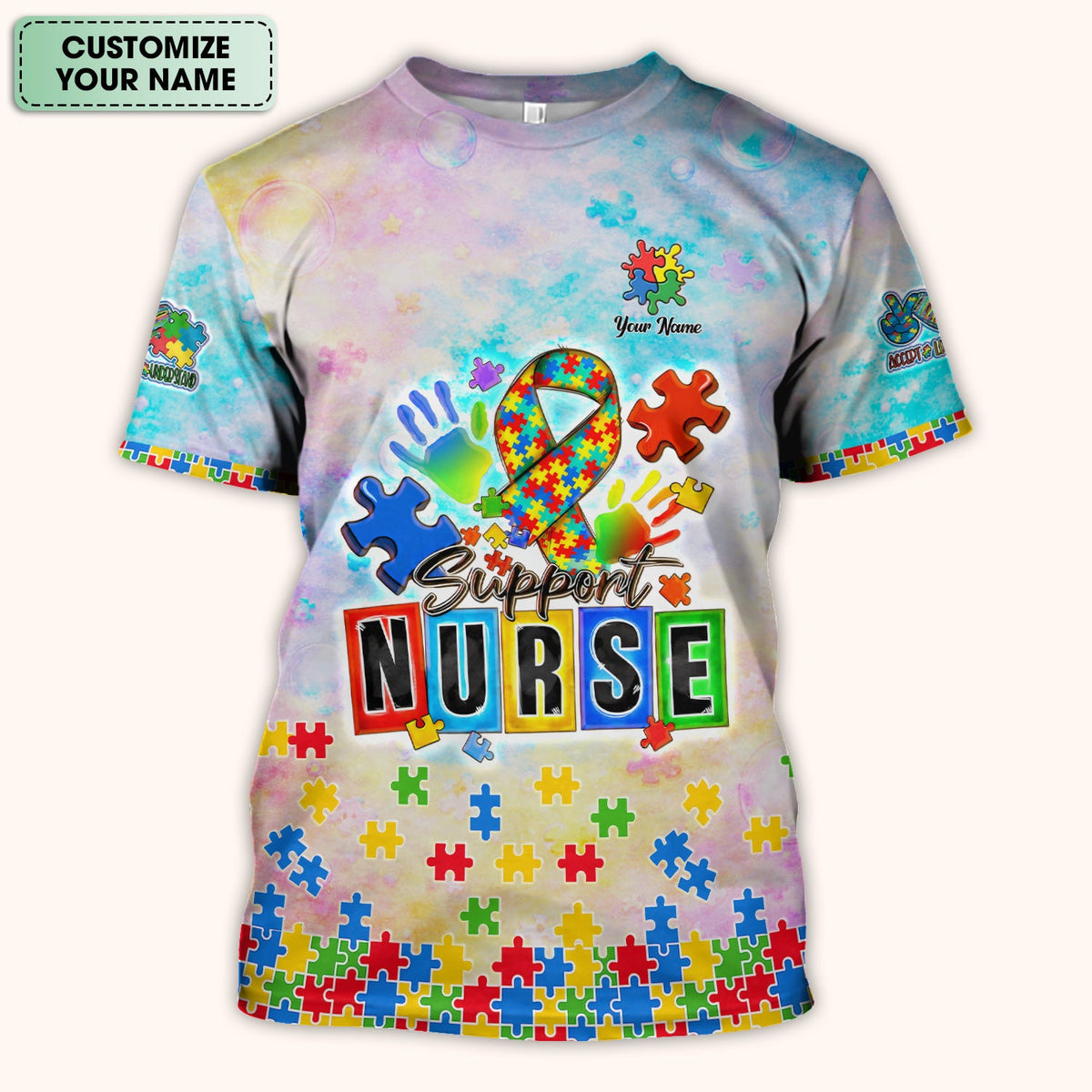 Personalized Autism Awareness Nurse Scrub Top