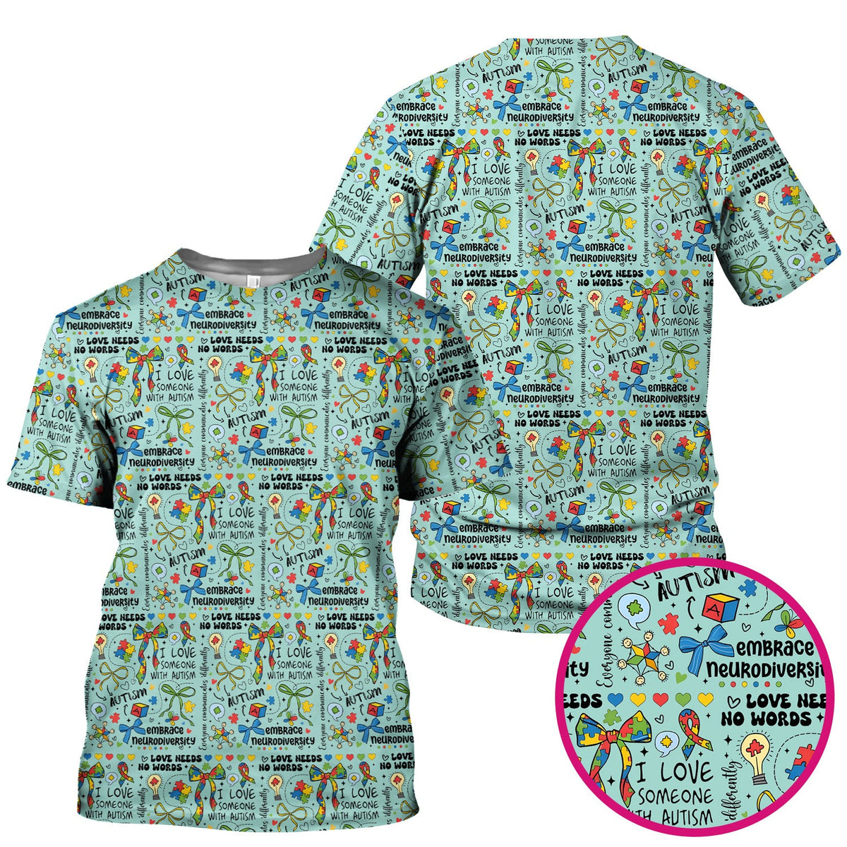 Autism Awareness Puzzle Ribbon Pastel Nurse Scrub Top
