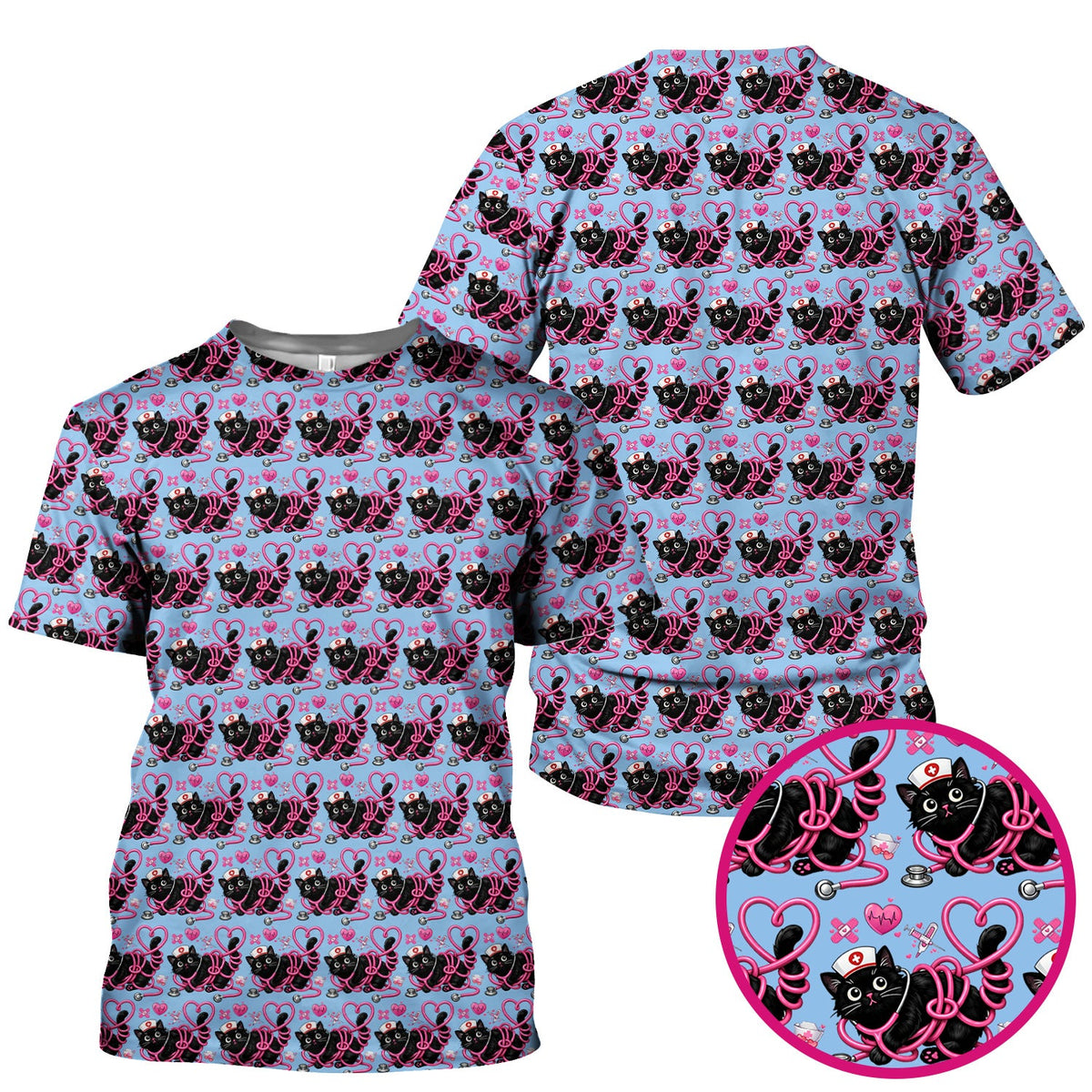 Valentine Cat Nurse Heart Scrub Top