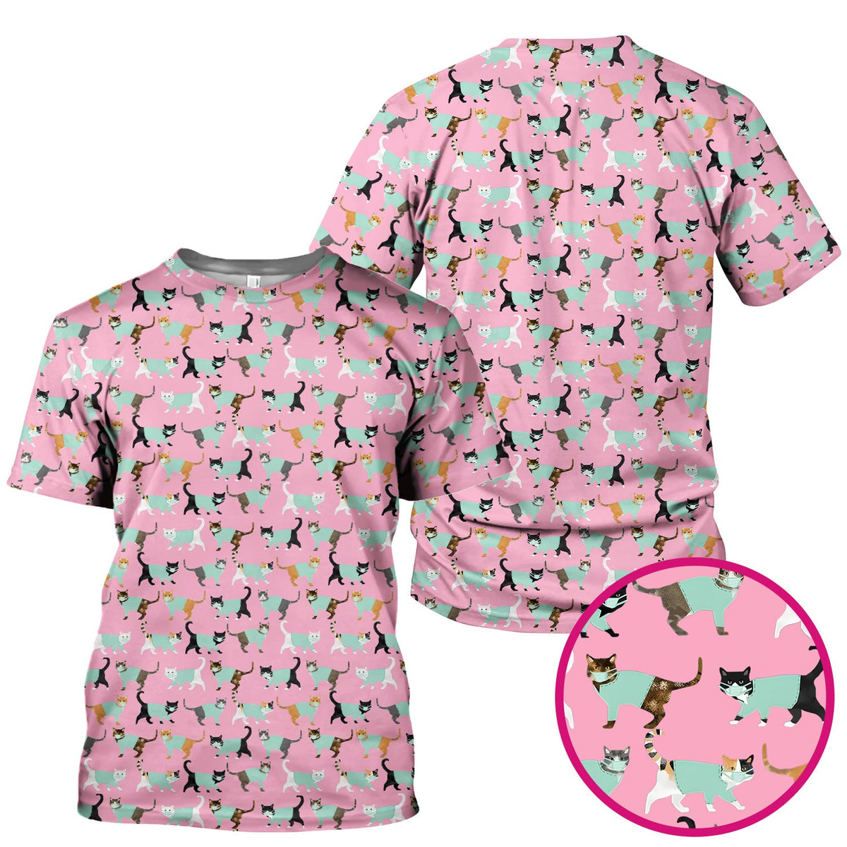 Playful Cat Nurse All Over Print Scrub Top, Comfortable Scrubs for Nurses