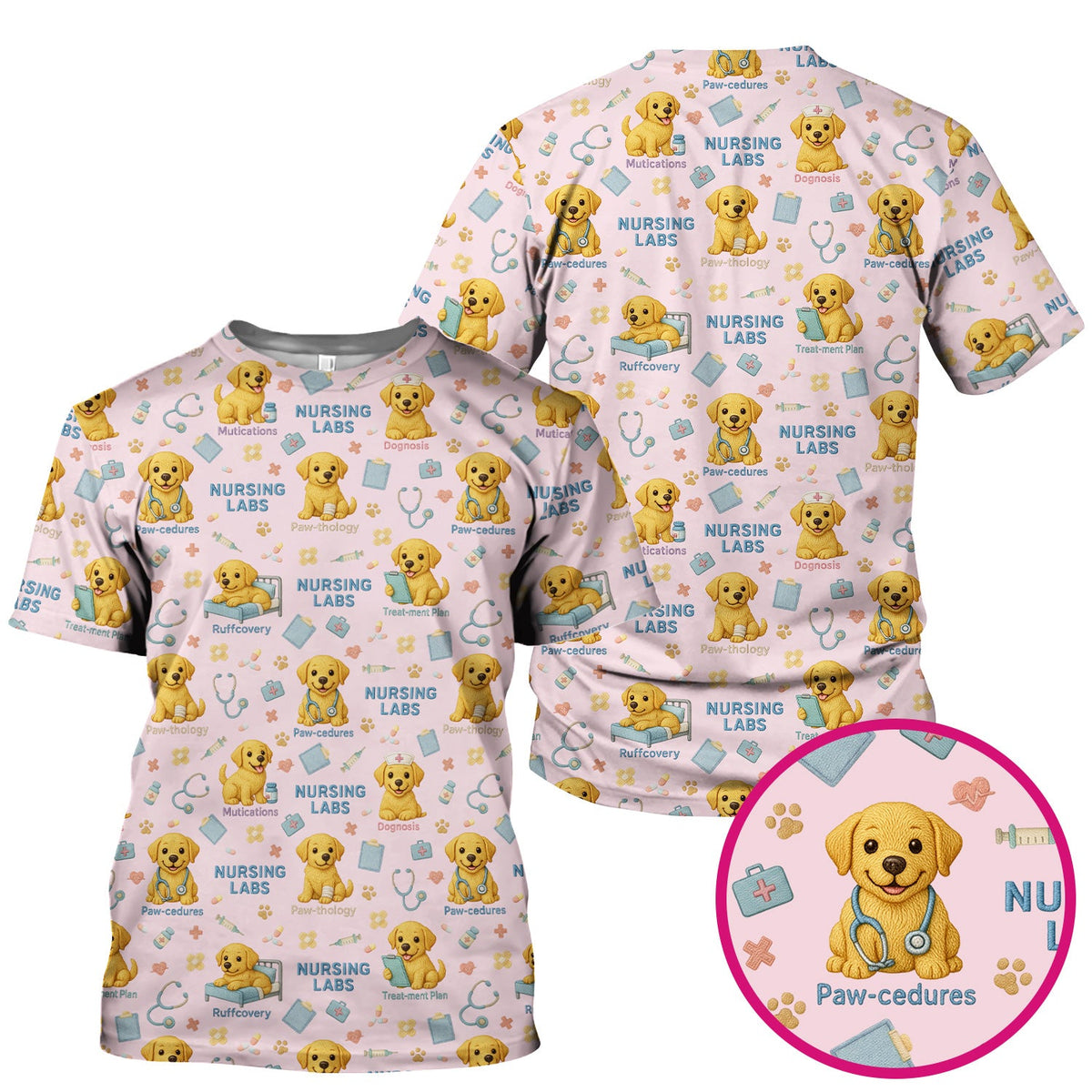 Labrador Nursing Scrub Top, Cute Dog Pattern Nurse Uniform,  Comfortable Scrubs For Nurses
