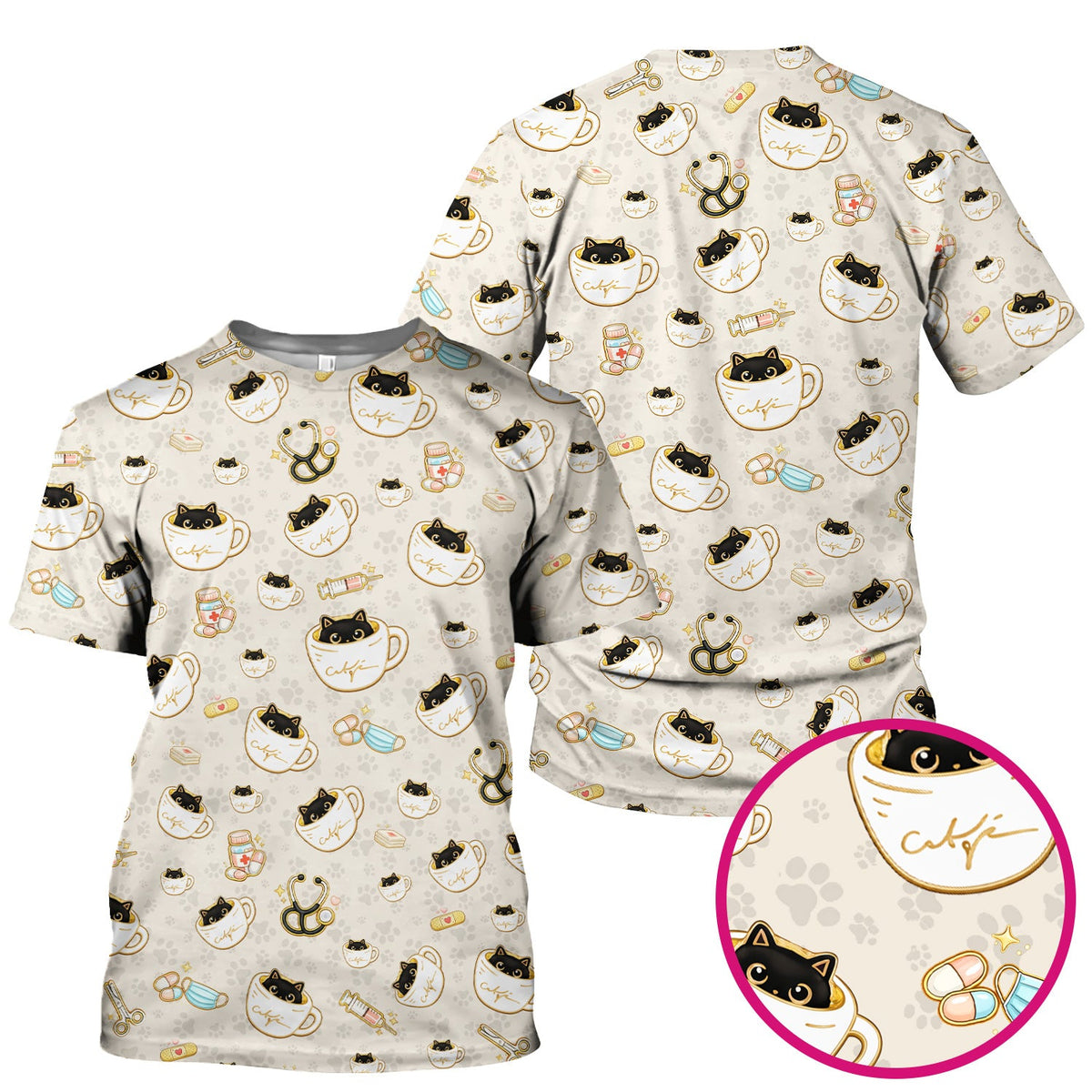Coffee Cat Nurse Scrub Top