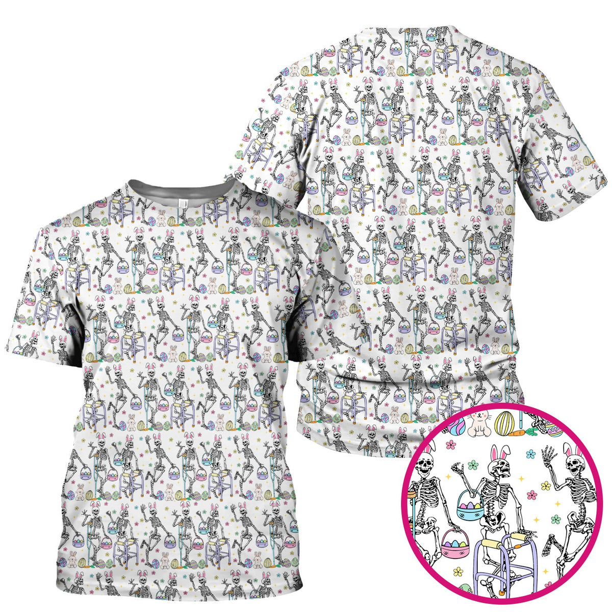 Fun Skeleton Bunny Nurse Scrub Top - Easter Gift