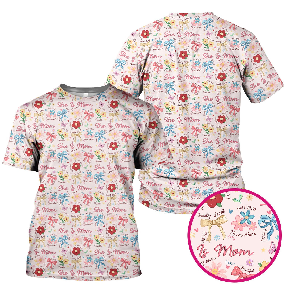 She Is Mom Floral Bow Nurse Scrub Top