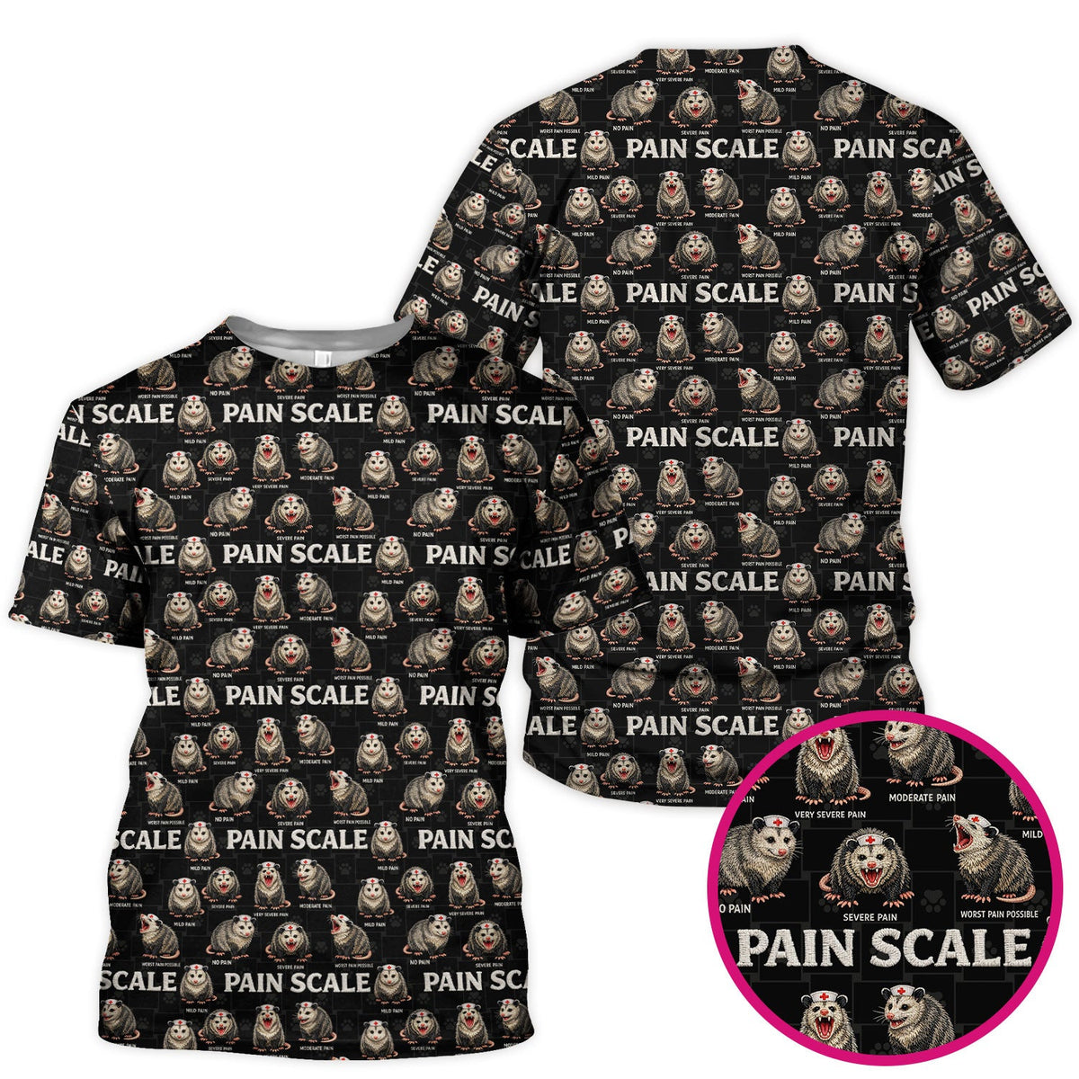 Edgy Possum Pain Scale Nurse Pattern Scrub Top, Comfortable Scrubs For Nurses