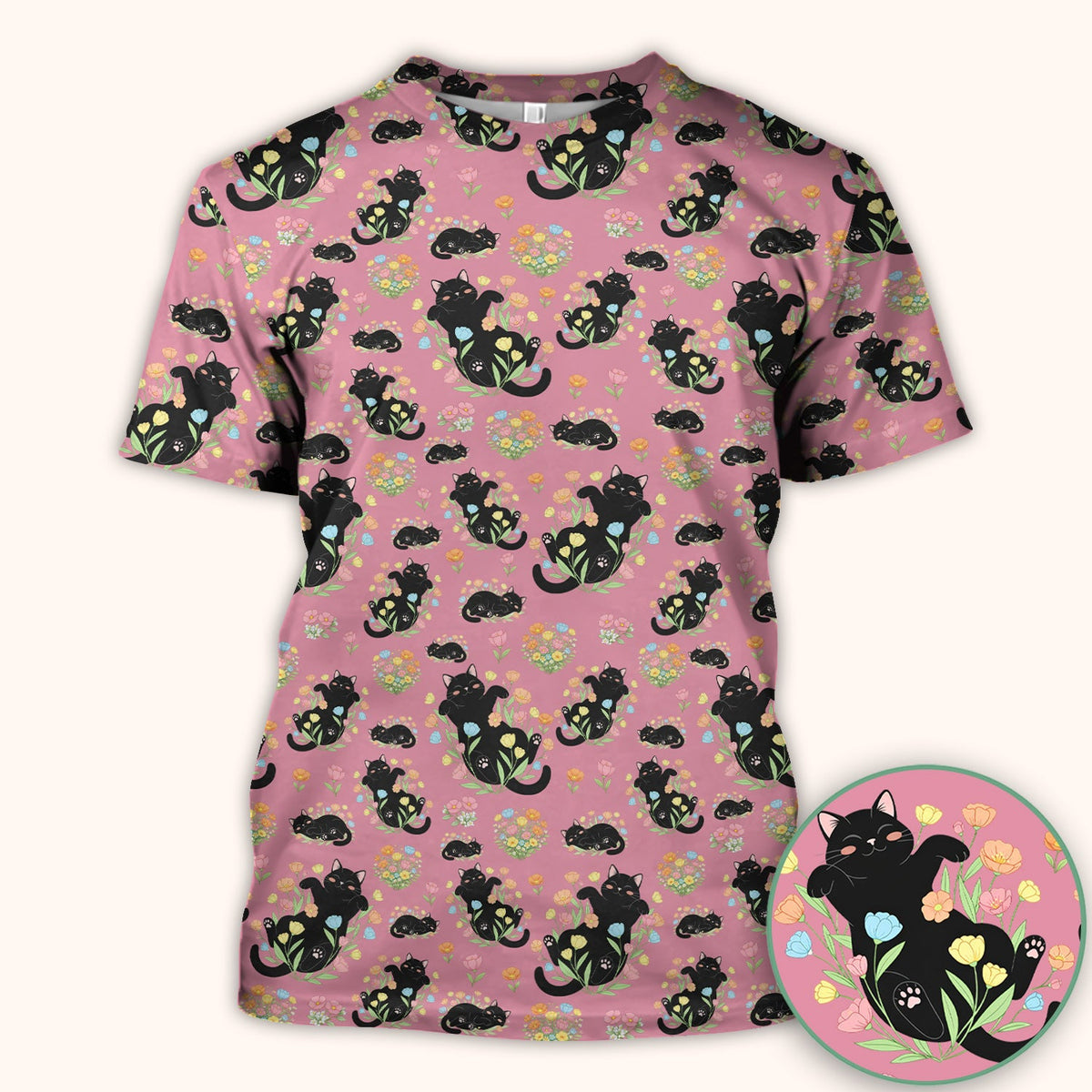 Cats Cute Poses Floral Nurse Scrub Top