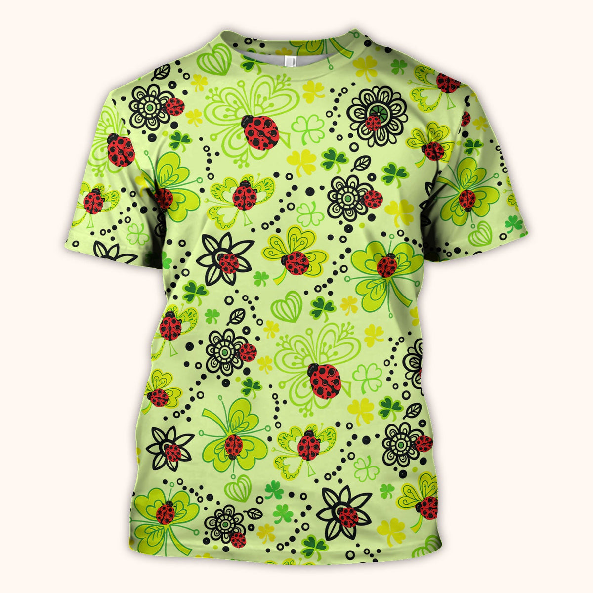 Ladybug Clover Floral Pattern Print Scrubs Nurses, Breathable Fabrics Nursing Uniform