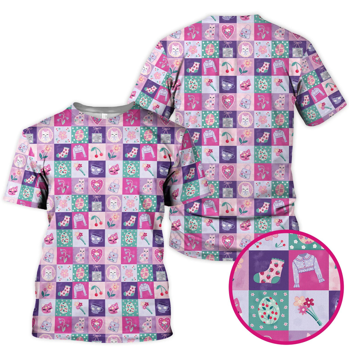Pastel Cat Patchwork Kawaii Nurse Scrub Top