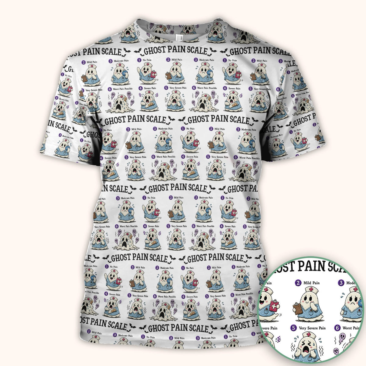 Ghost Pain Scale Nurse Scrub Top