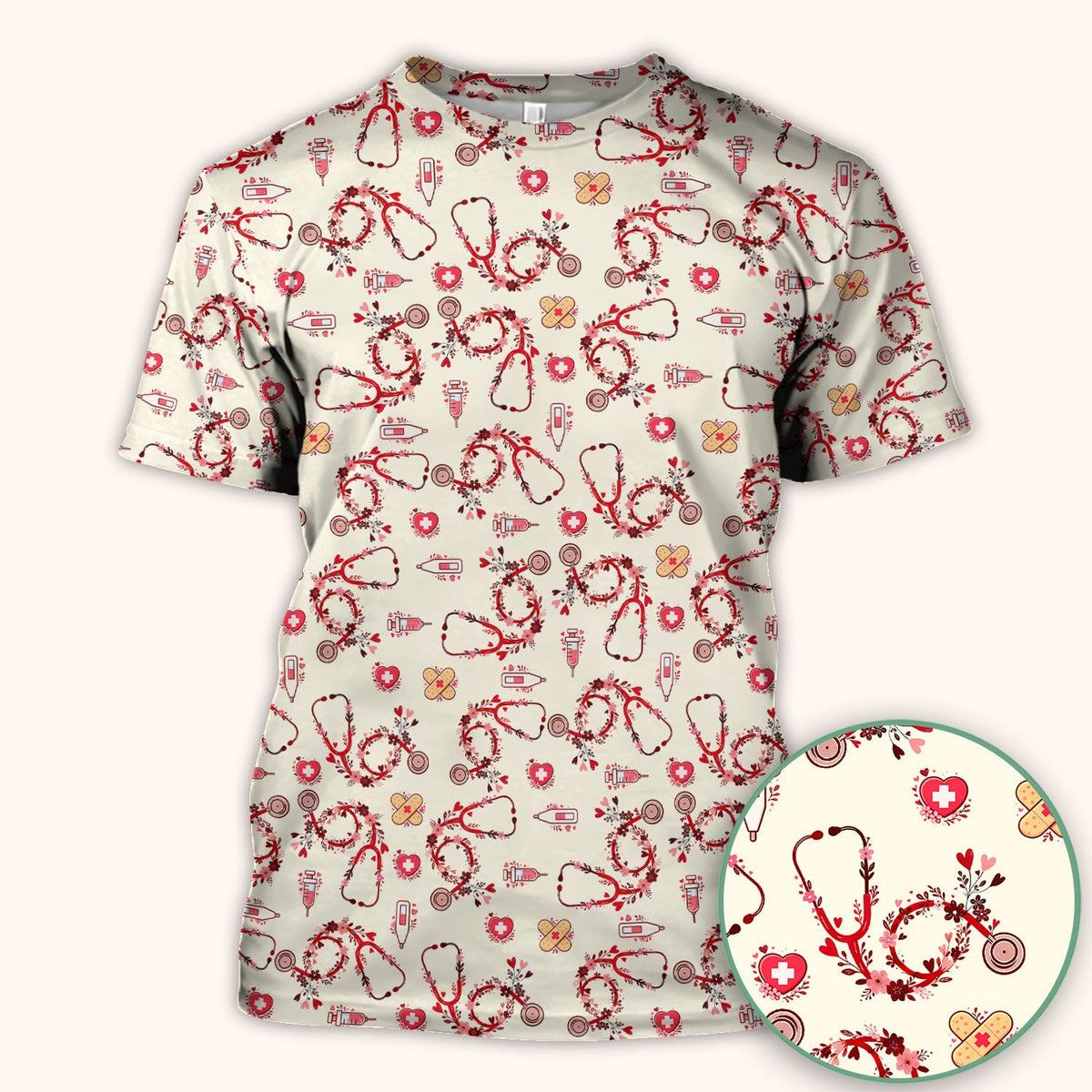 Heart Stethoscope Nurse Scrub Top