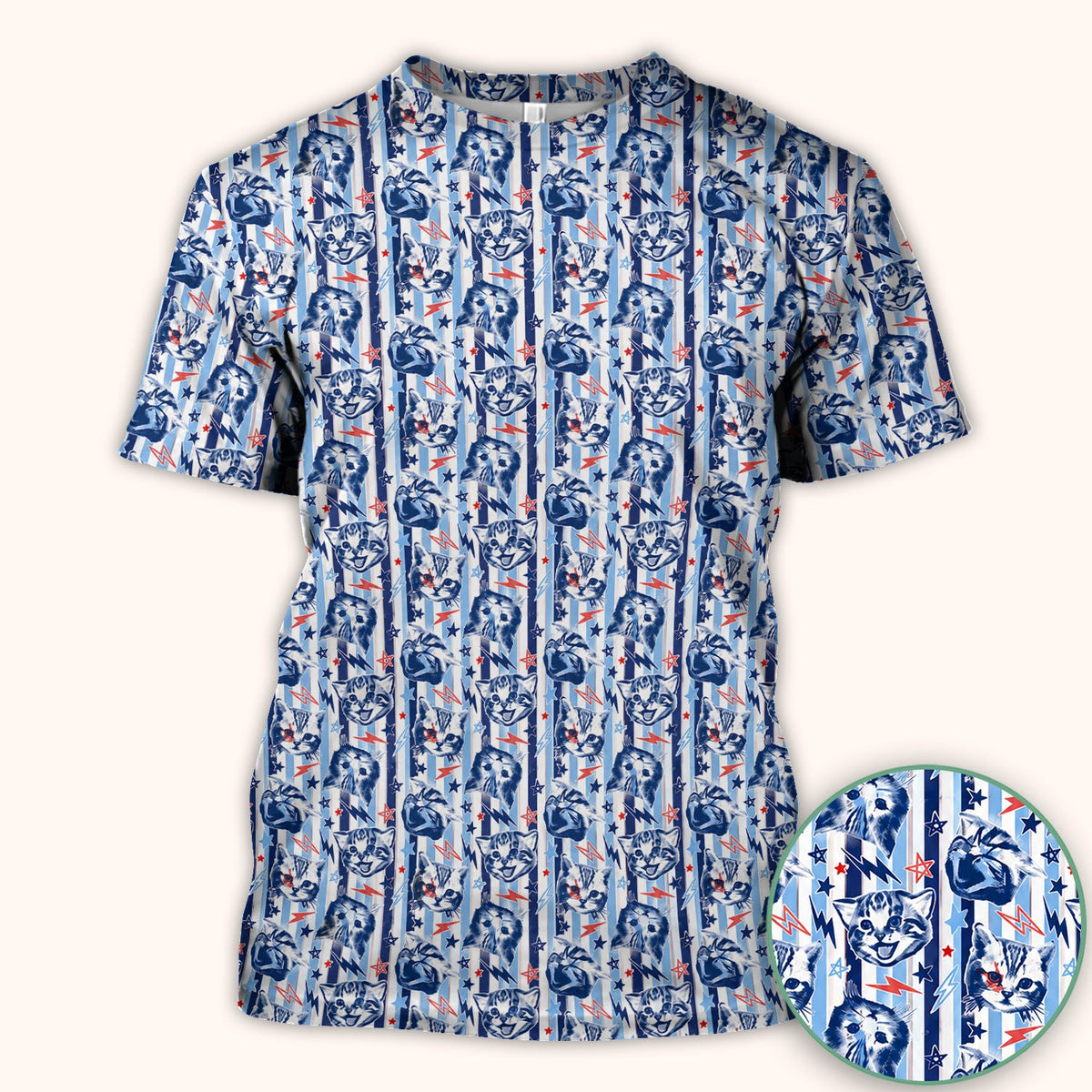 Cat Faces With Lightning Nurse Scrub Top