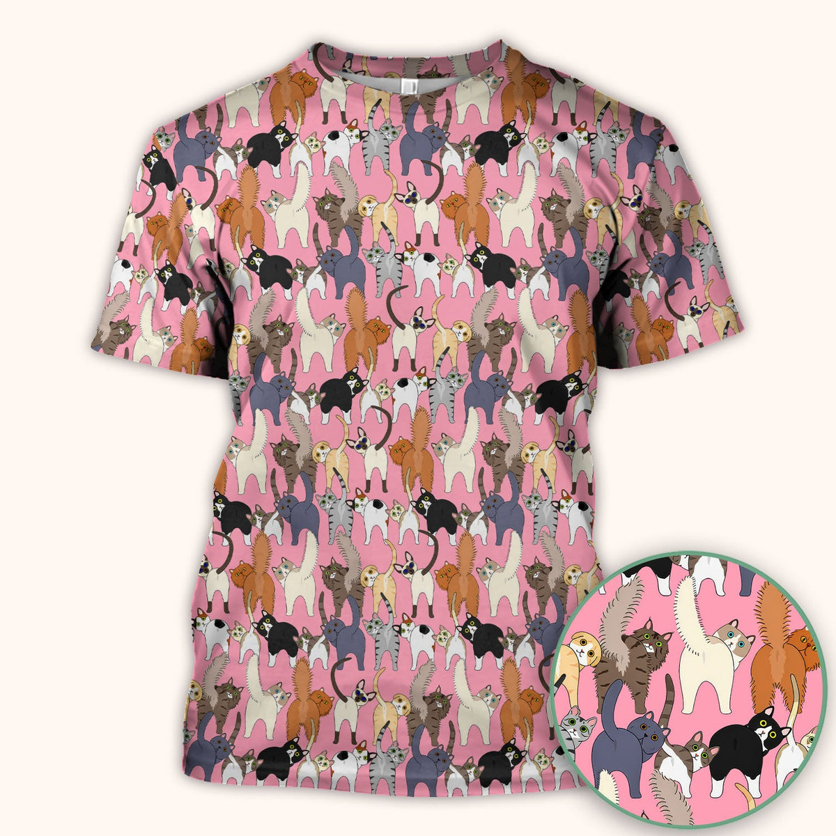 Whimsical Multicolor Cat Cartoon Nurse Scrub Top