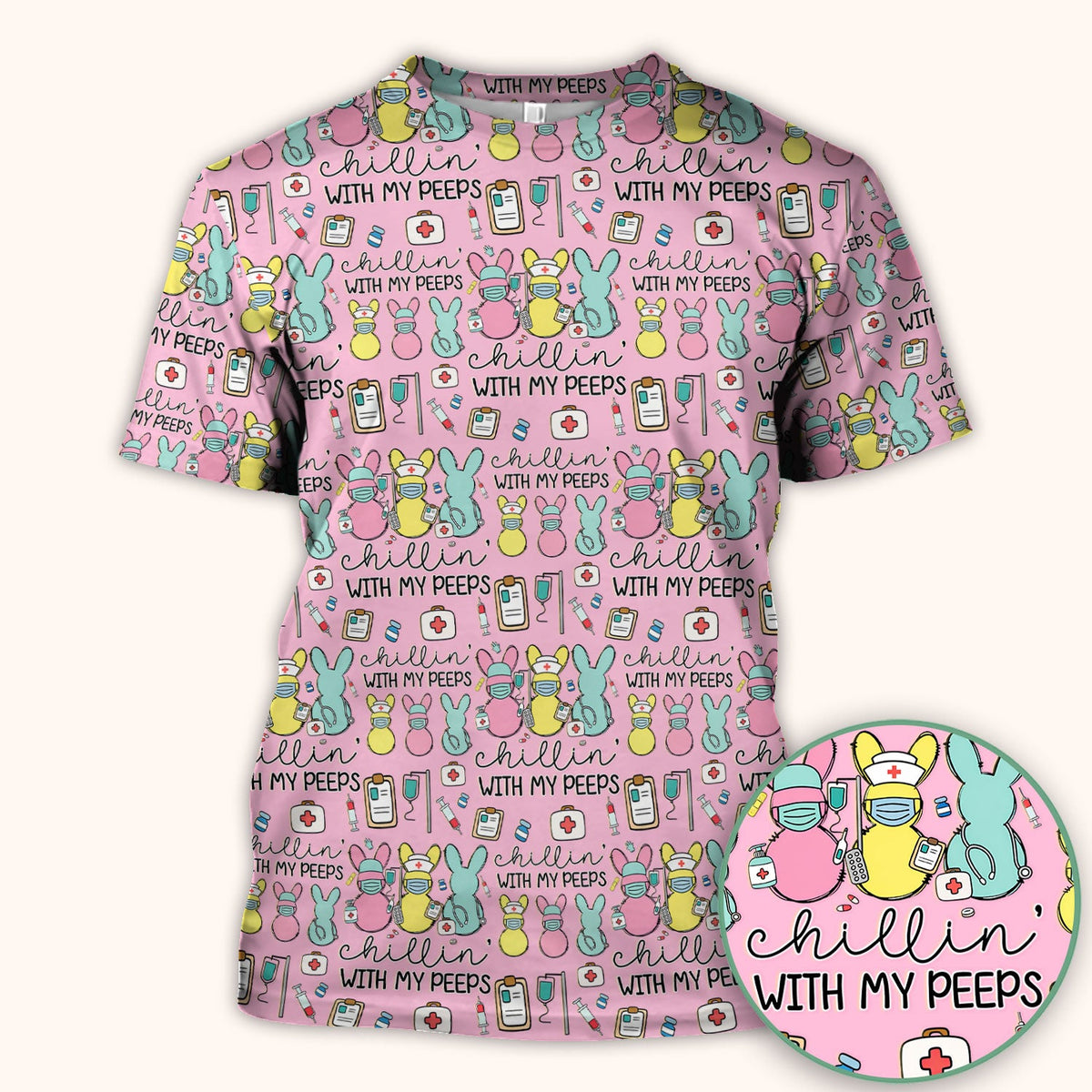 Bunny Nurse Chillin With My Peeps Scrub Top - Easter Gift