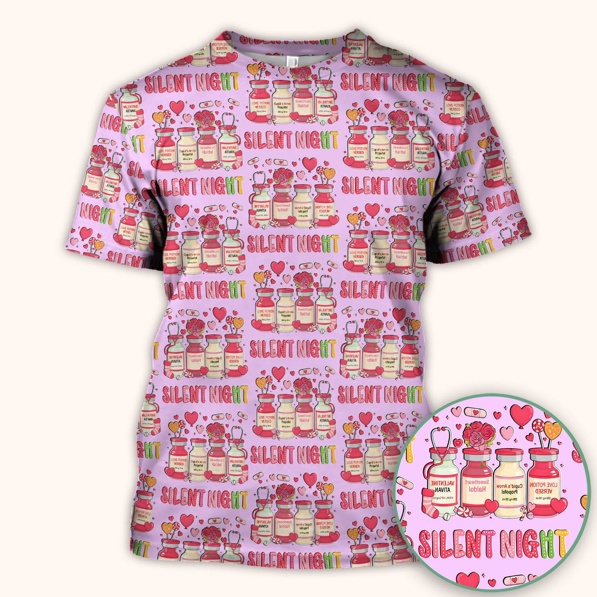 Valentine Silent Night Love Nurse Scrub Top