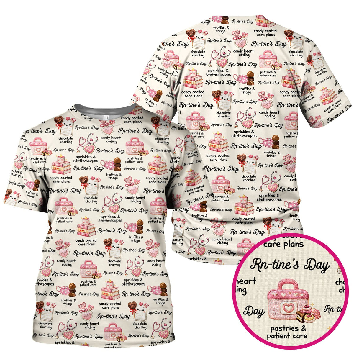 RN Sweets Valentine Stethoscope Nurse Scrub Top