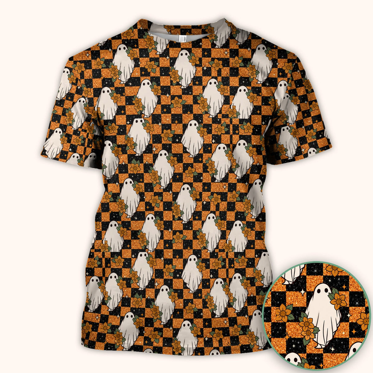 Spooky Ghost Checkerboard Nurse Scrub Top