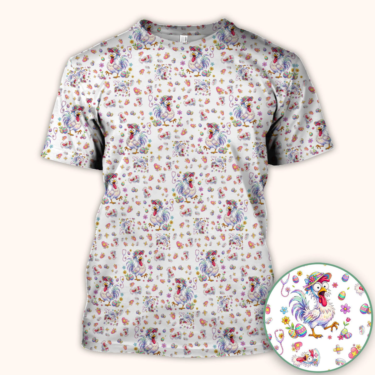 Funny Easter Nurse Chicken Pattern Scrub Top, Comfortable Scrubs for Nurses