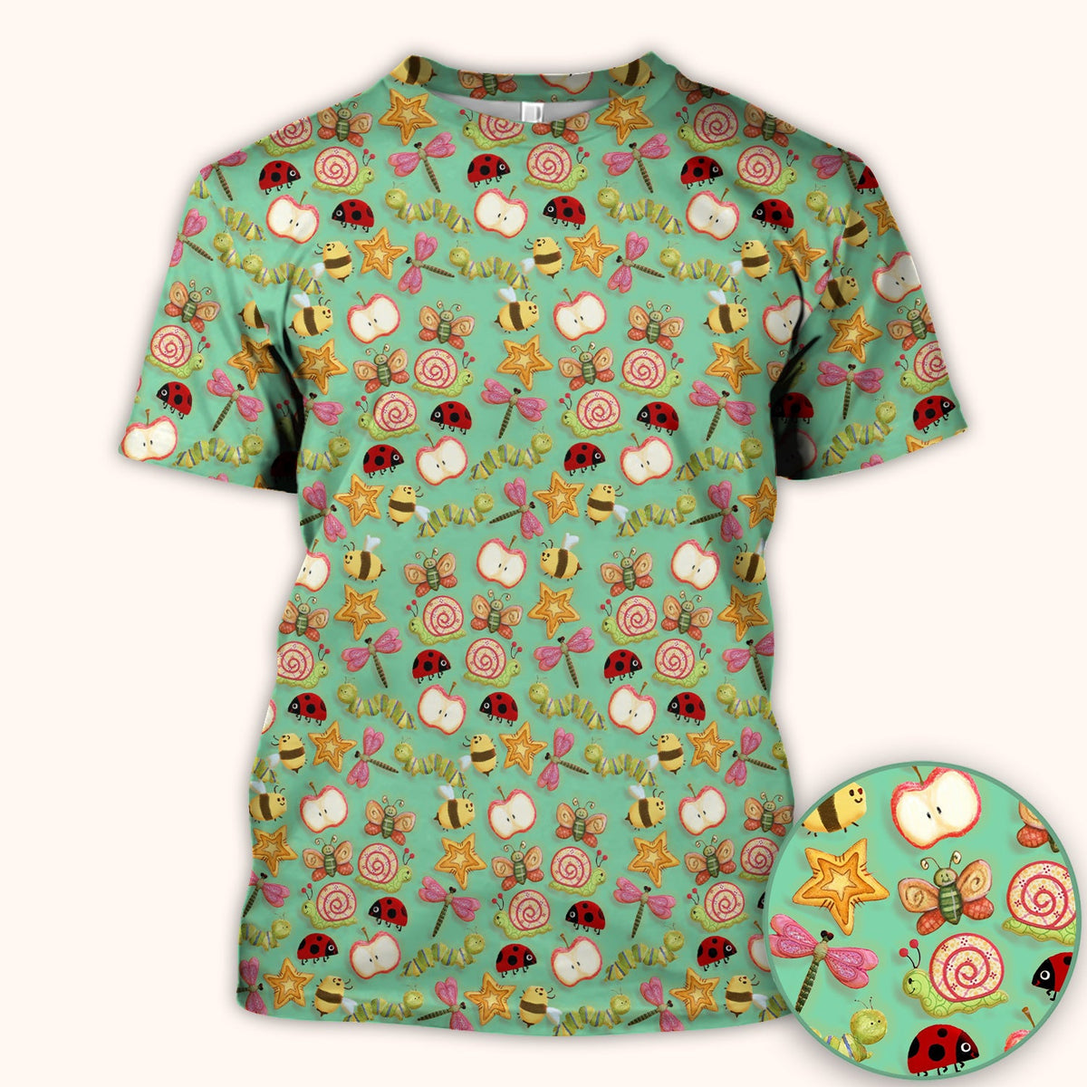 Snail Ladybug Caterpillar Apple Garden Nurse Scrub Top
