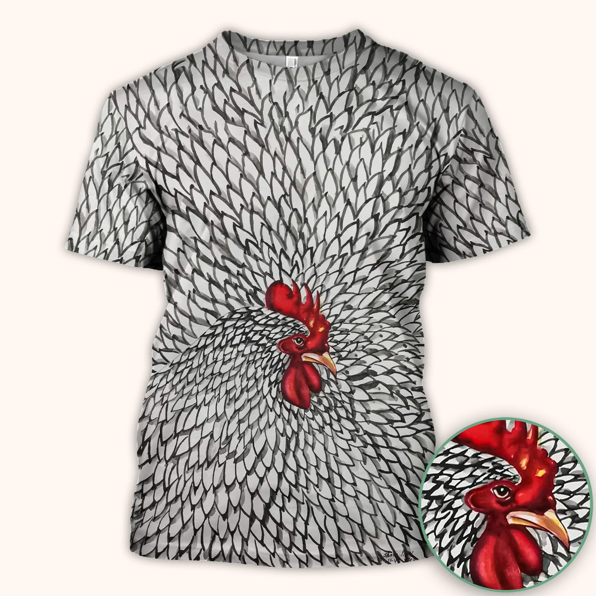 Watercolor Rooster Feather Nurse Scrub Top