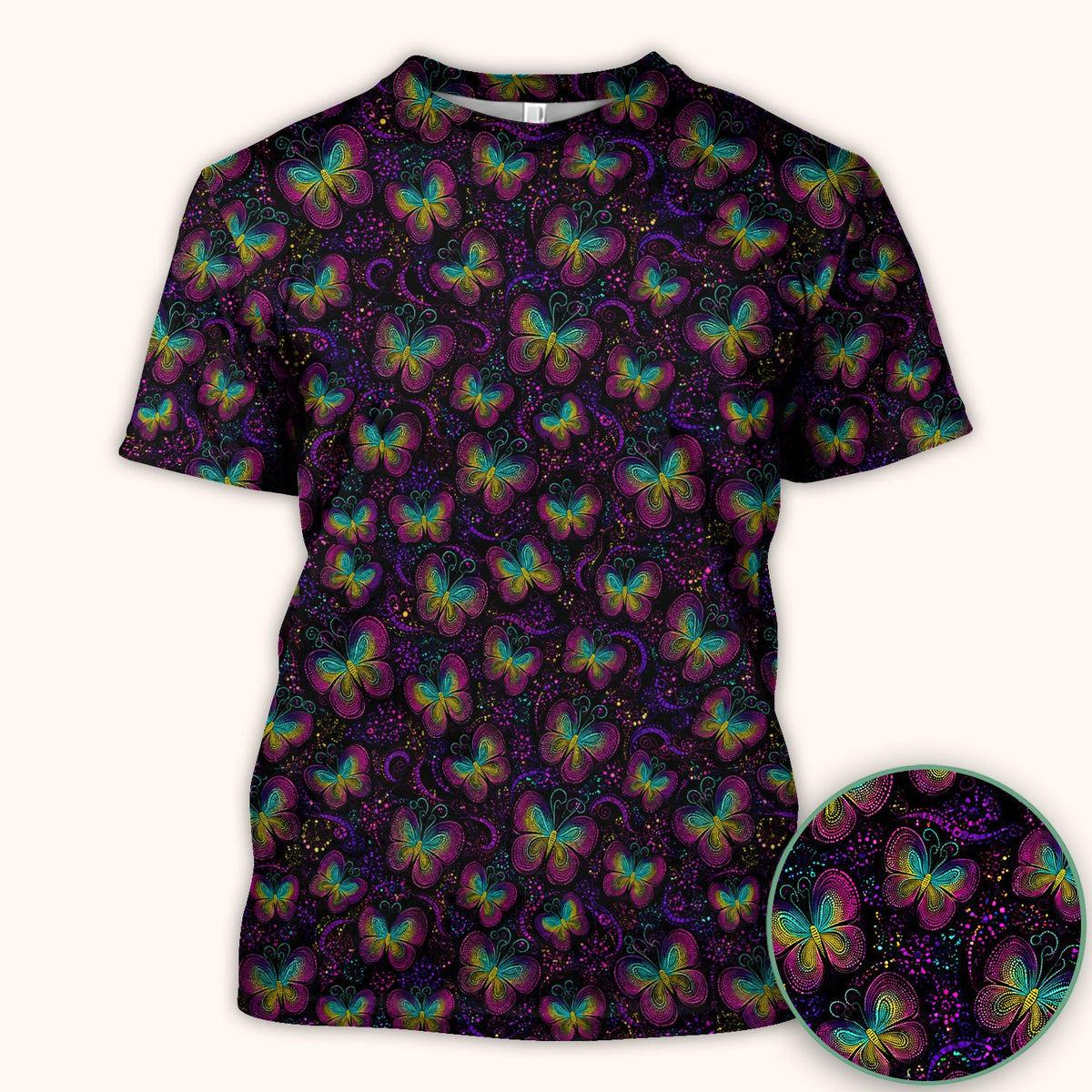 Neon Butterfly Swirl Nurse Scrub Top
