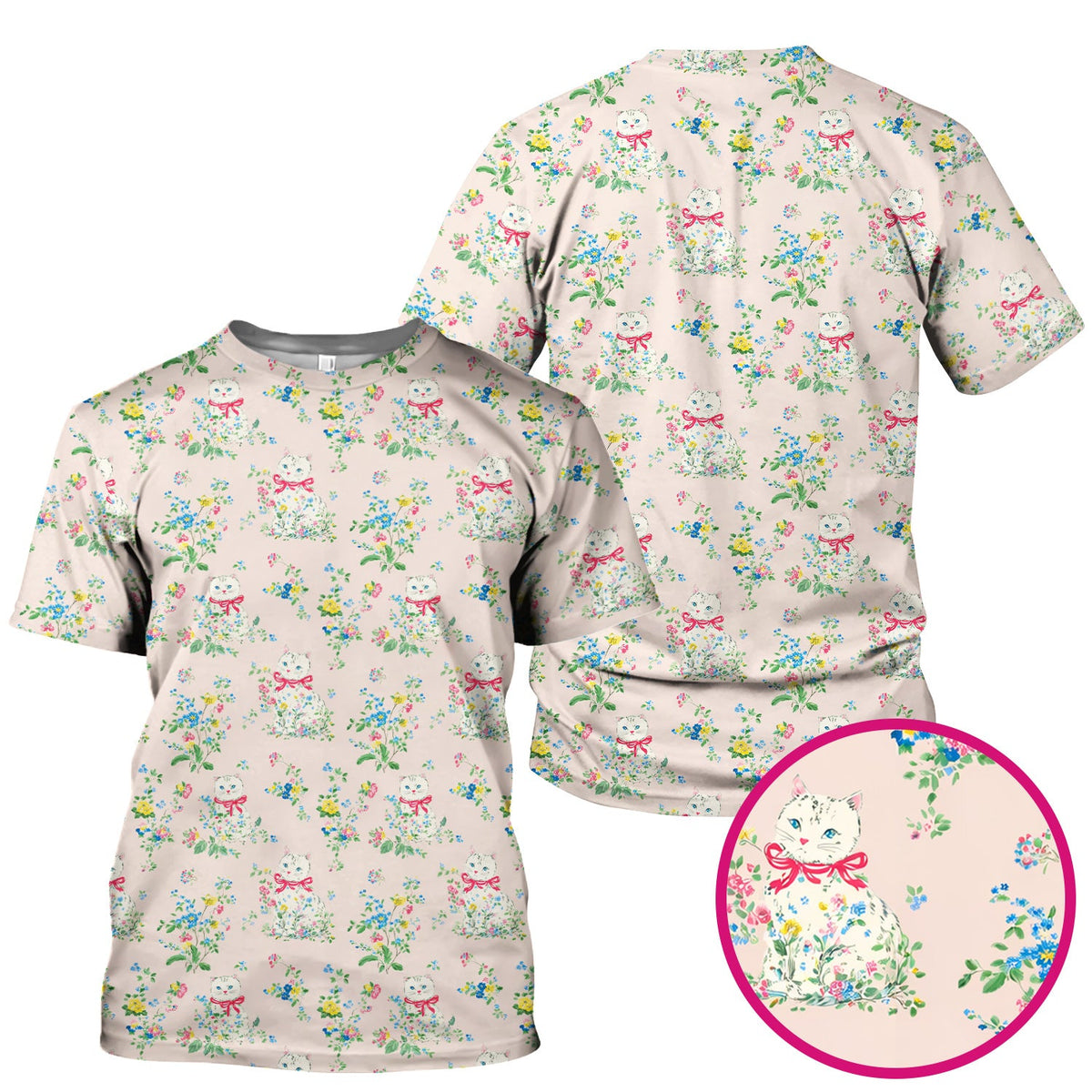 Vintage Floral Cat Nurse Scrub Top