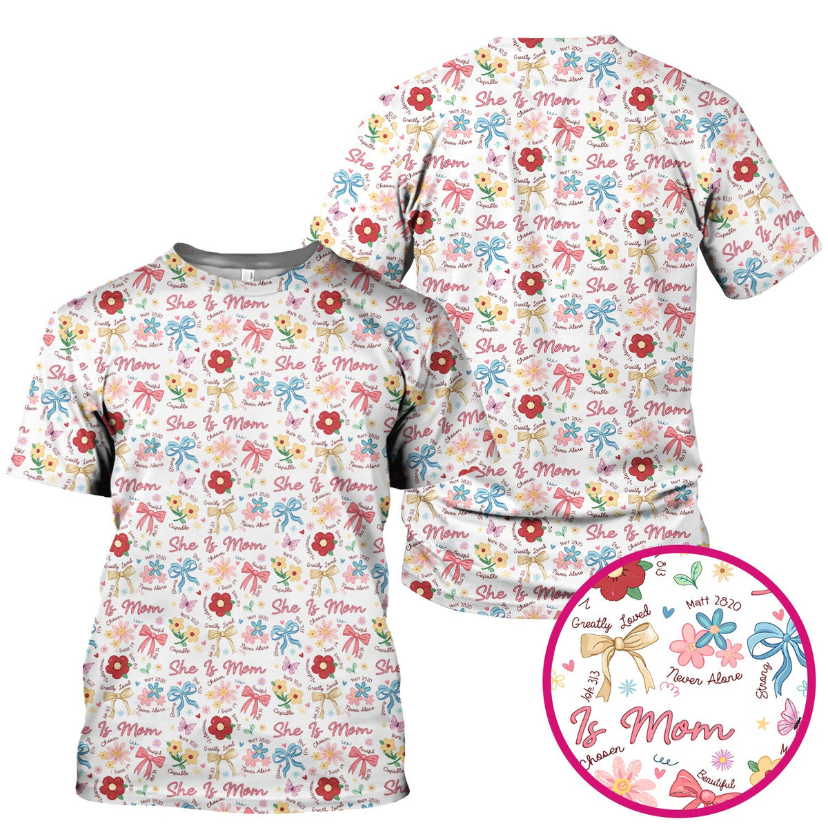 She Is Mom Floral Bow Nurse Scrub Top