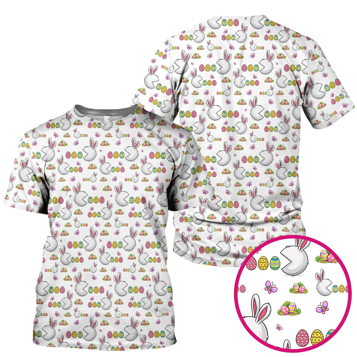 Easter Bunny and Colorful Eggs Print Scrub Top, Breathable Fabrics Nursing Uniform