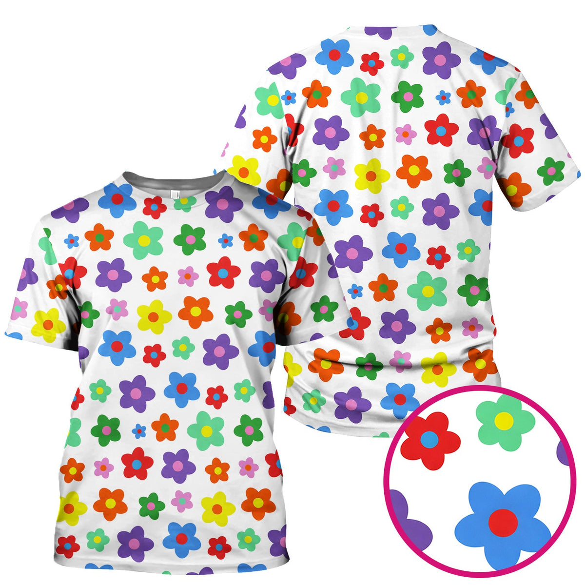 Colorful Retro Flower Nurse Scrub Top