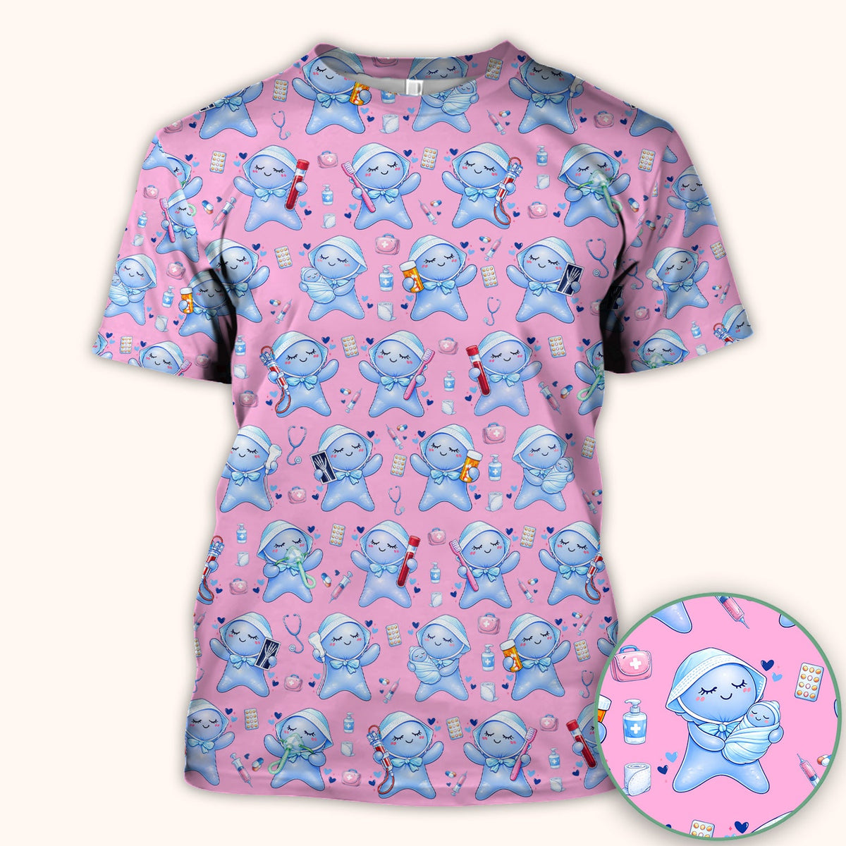Dental Tooth Character Nurse Scrub Top