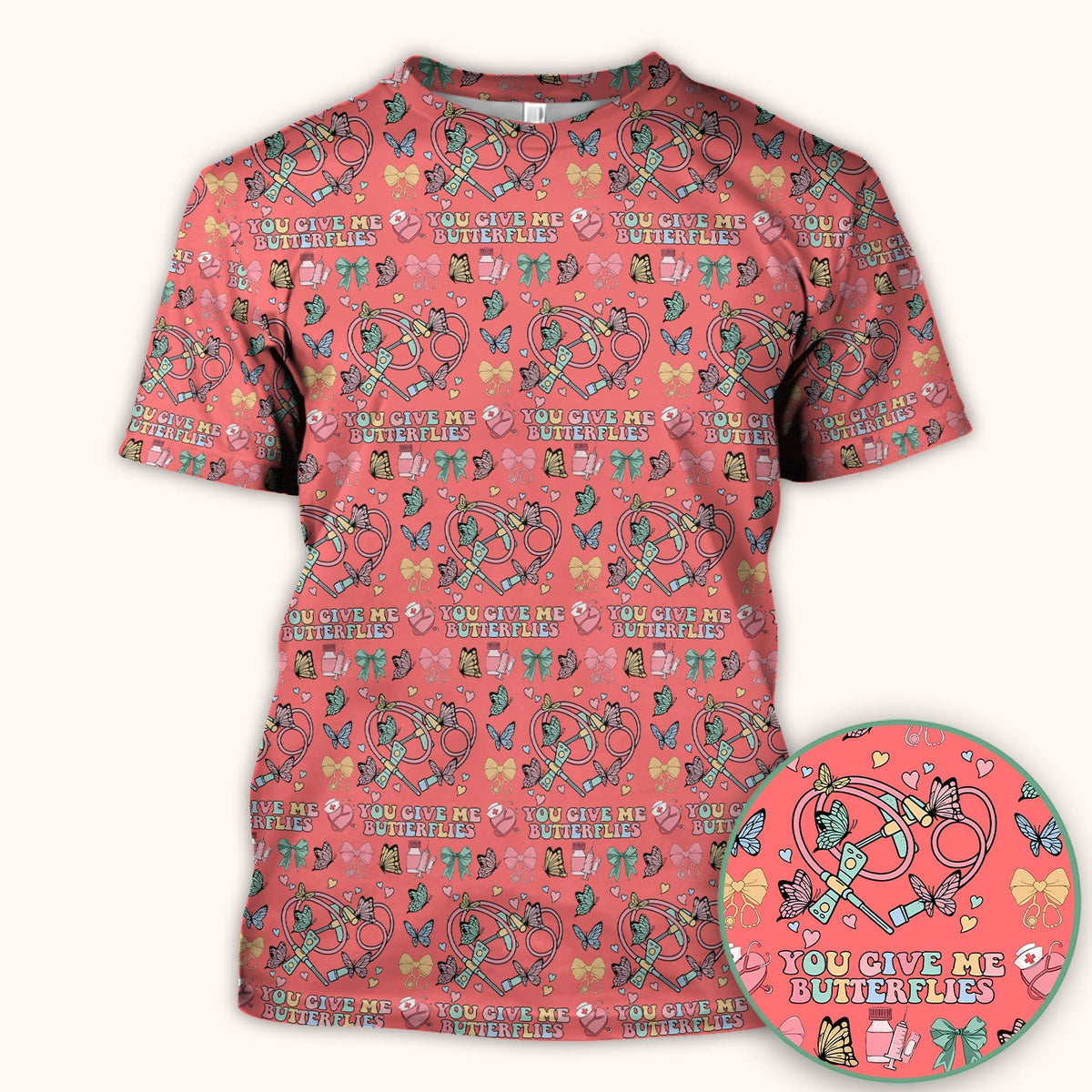 Butterfly Heart Nurse Scrub Top - Valentines Day Gift