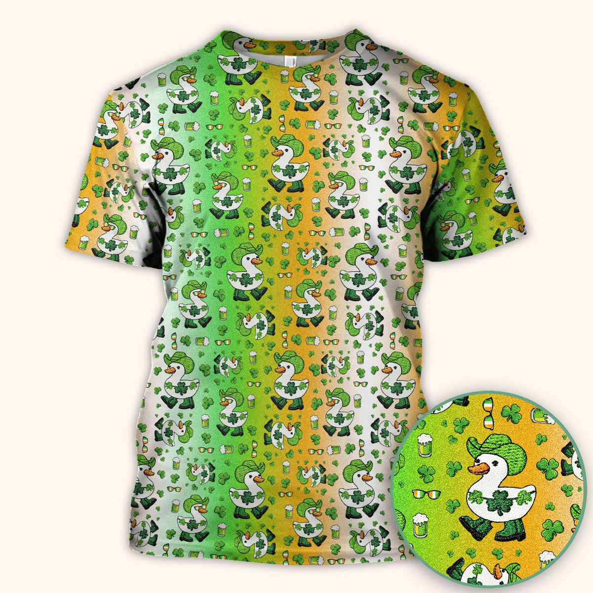 St. Patrick's Day Goose Shamrock Medical Pattern Scrub Top, Breathable Fabrics Nursing Uniform