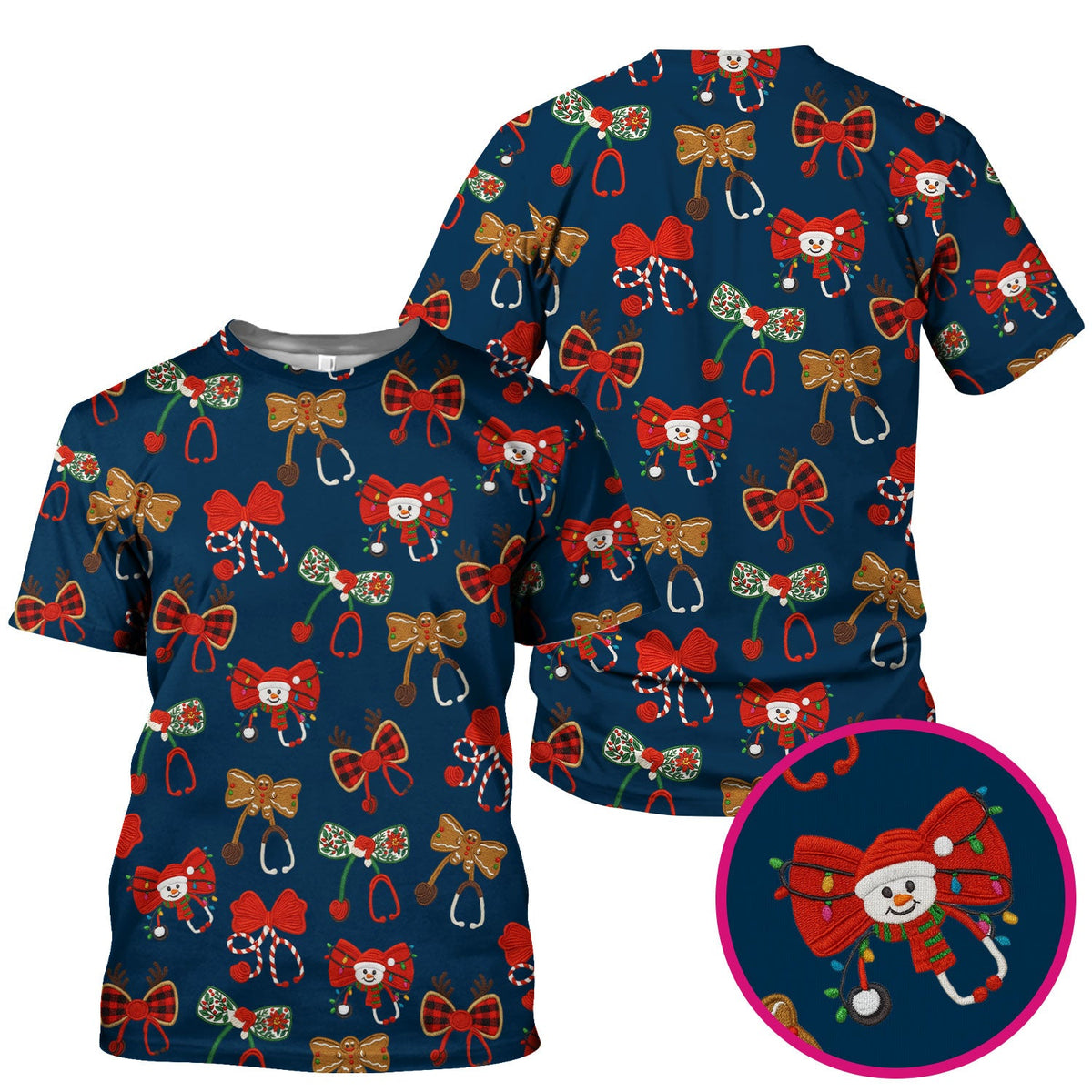 Christmas Stethoscope Bow Nurse Scrub Top