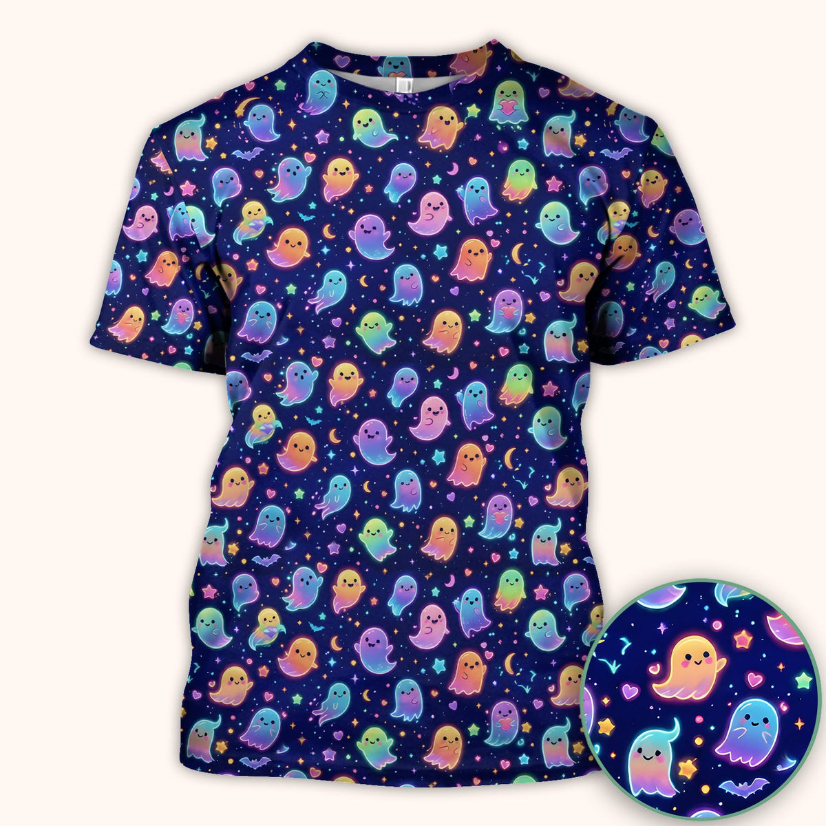 Neon Halloween Ghosts Nurse Scrub Top