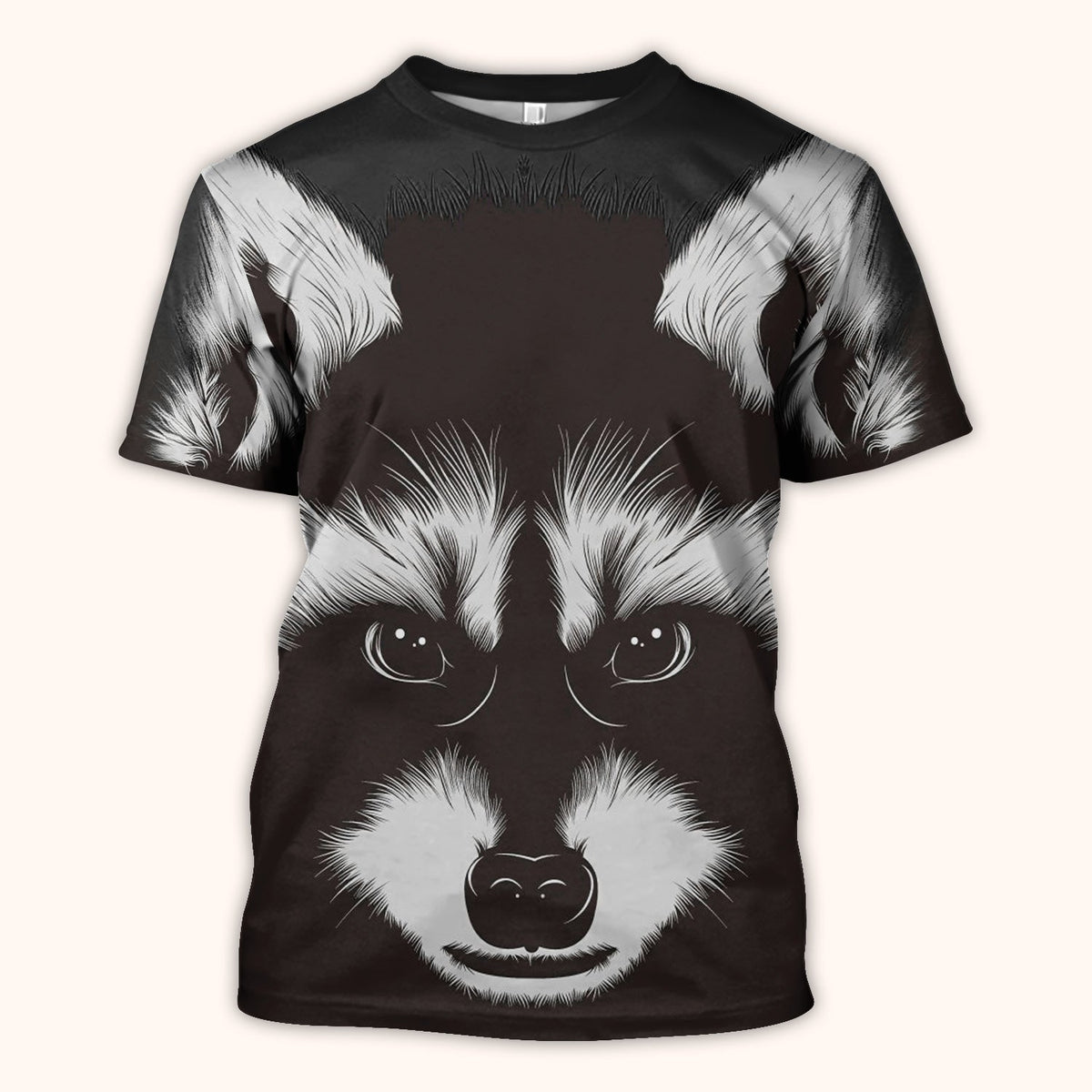 Black White Raccoon Face Nurse Scrub Top