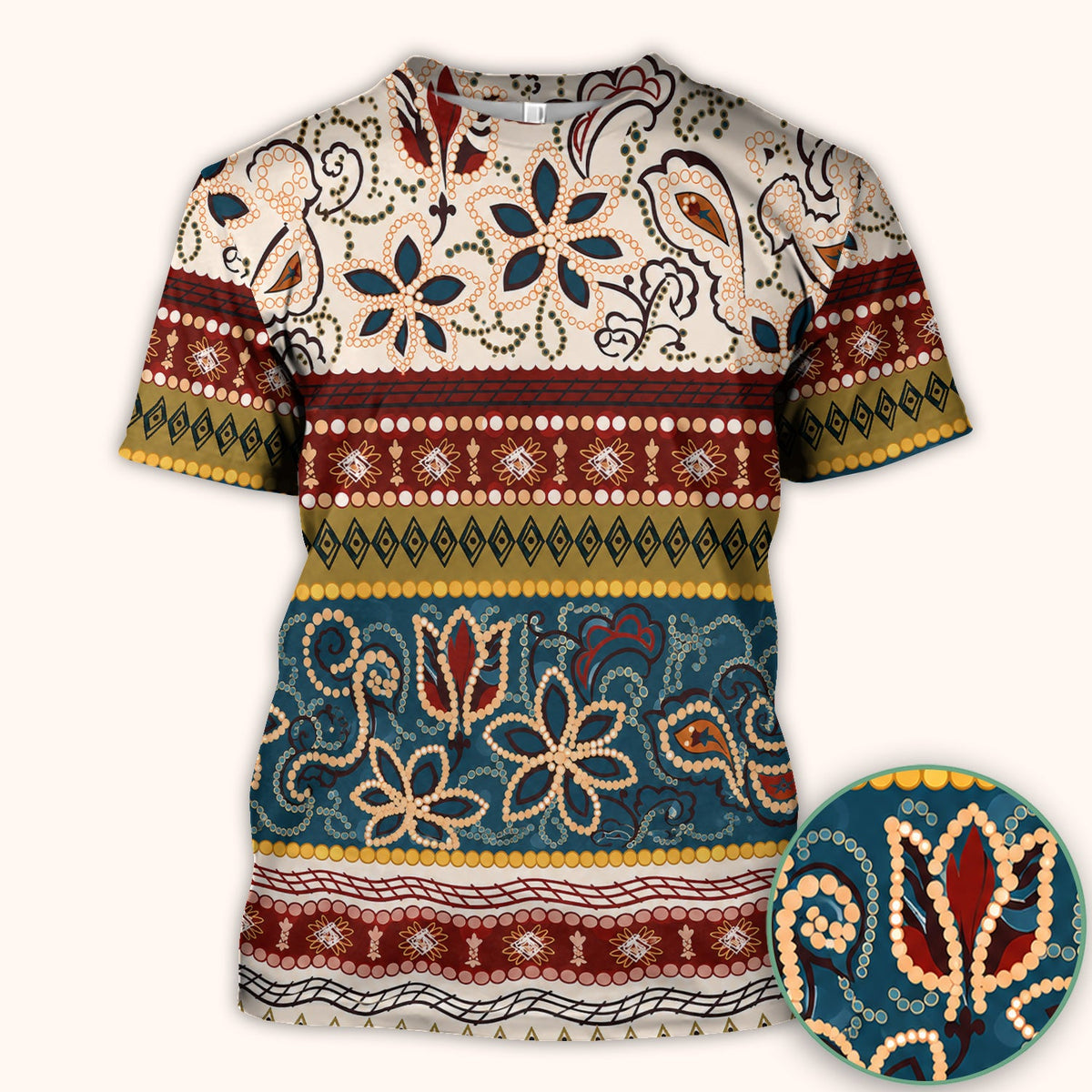 Boho Paisley Floral Stripe Nurse Scrub Top