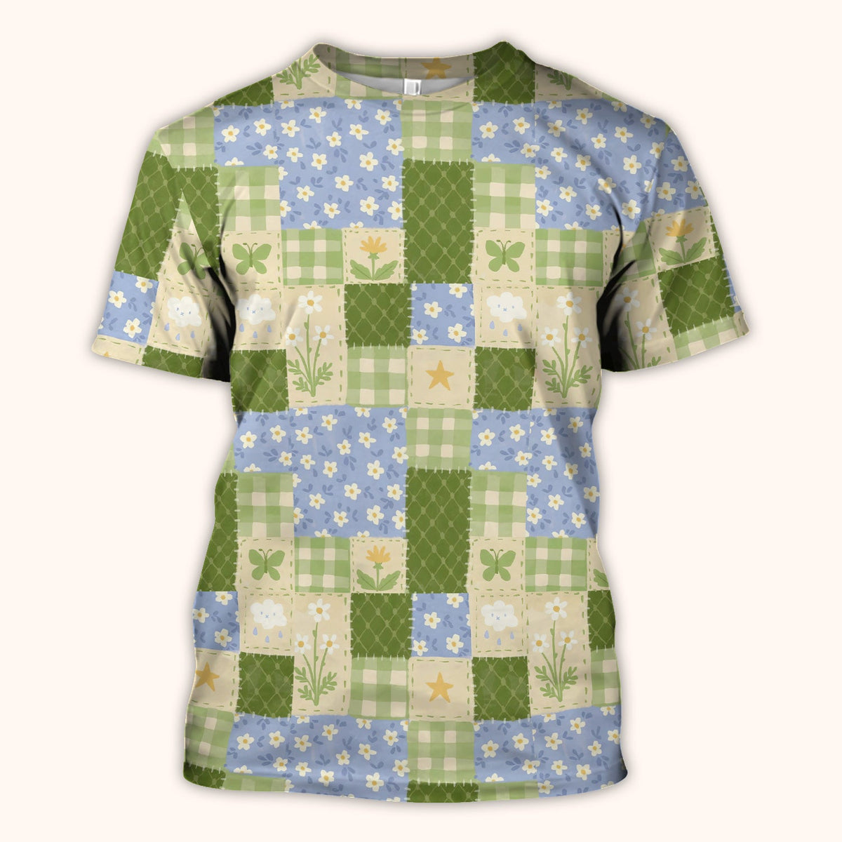 Green Patchwork Clover Floral Nurse Scrub Top