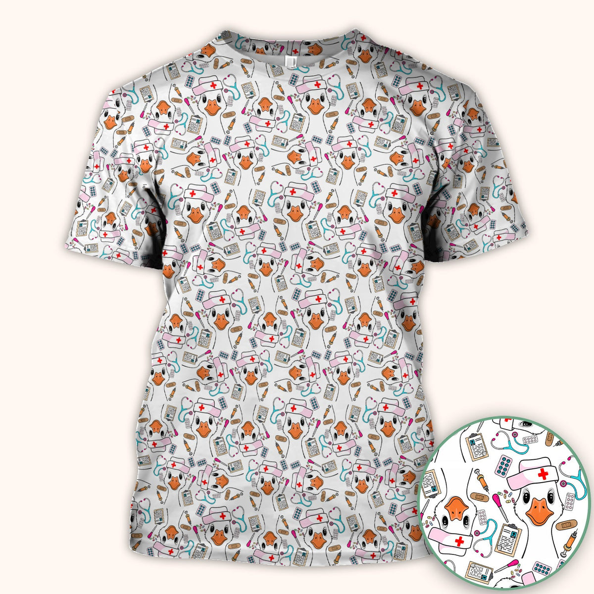 Duck Wearing Hat With Medical Tools Nurse Scrub Top