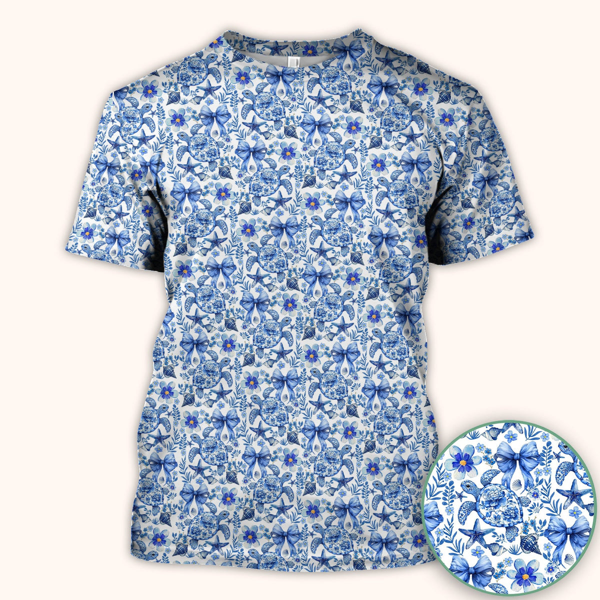 Coastal Turtle Bow Nurse Scrub Top