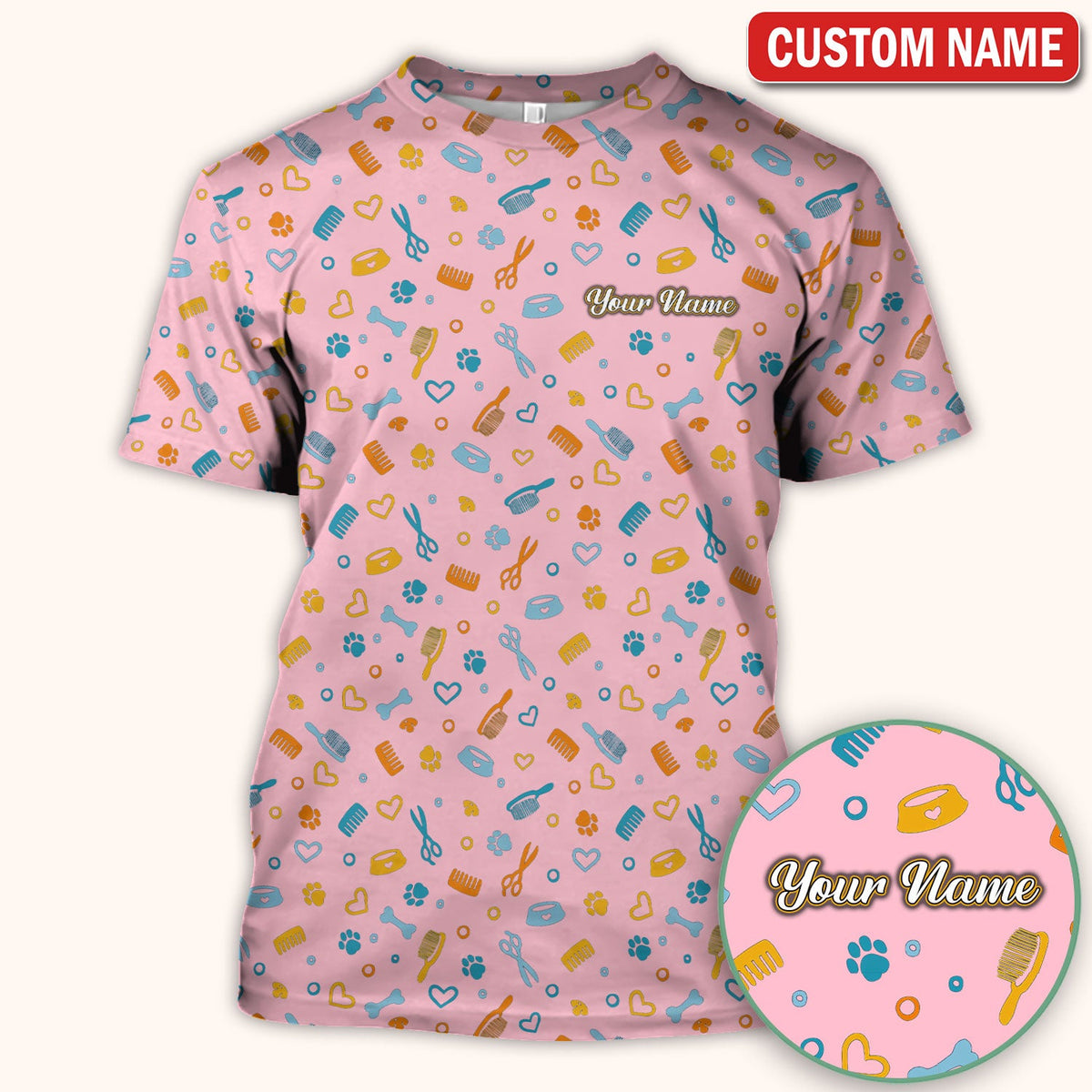Personalized Dog Cat Grooming Nurse Scrub Top