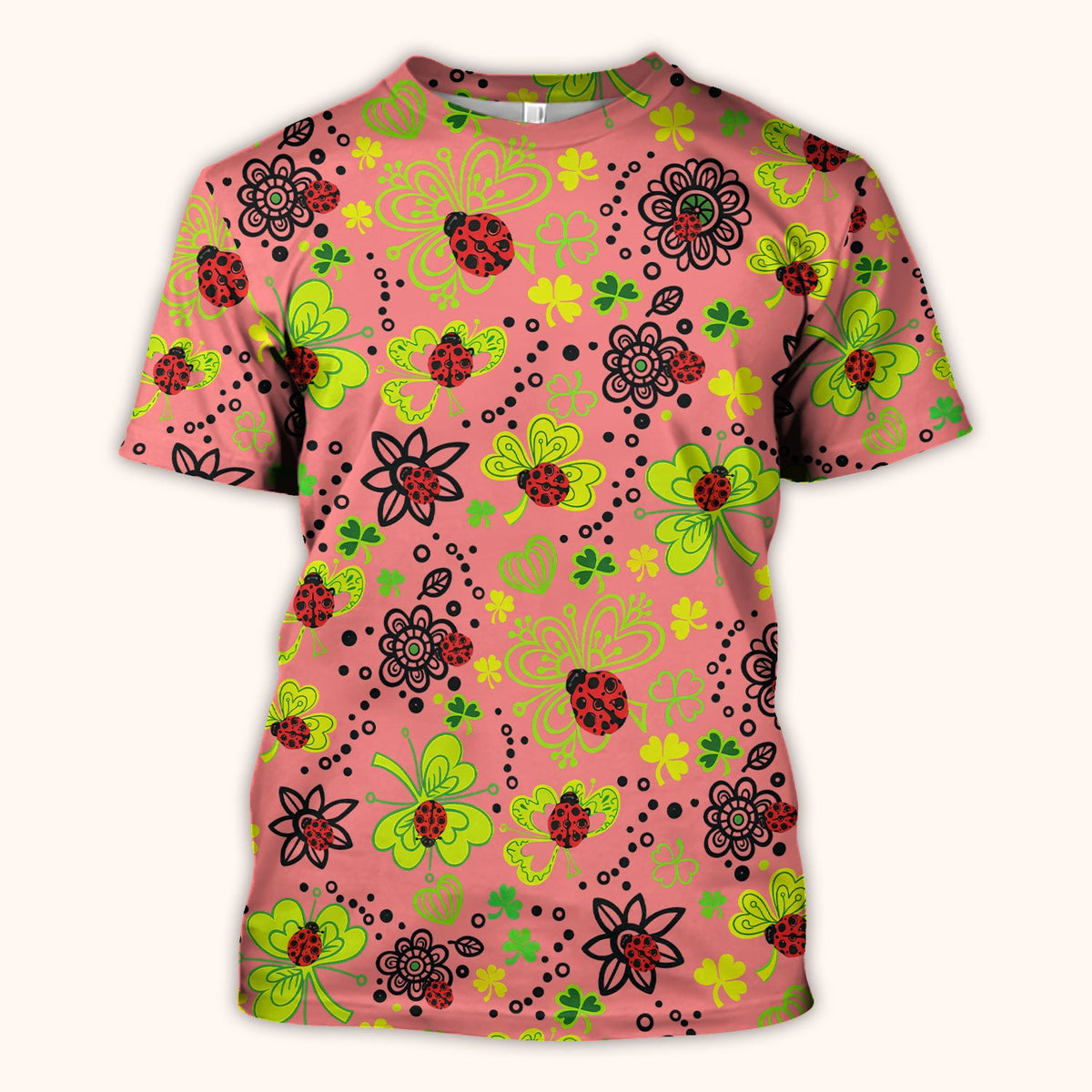 Ladybug Clover Floral Pattern Print Scrubs Nurses, Breathable Fabrics Nursing Uniform
