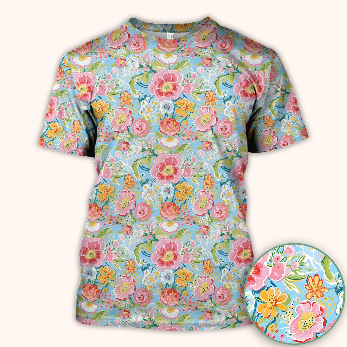 Pastel Tropical Floral Garden Nurse Scrub Top