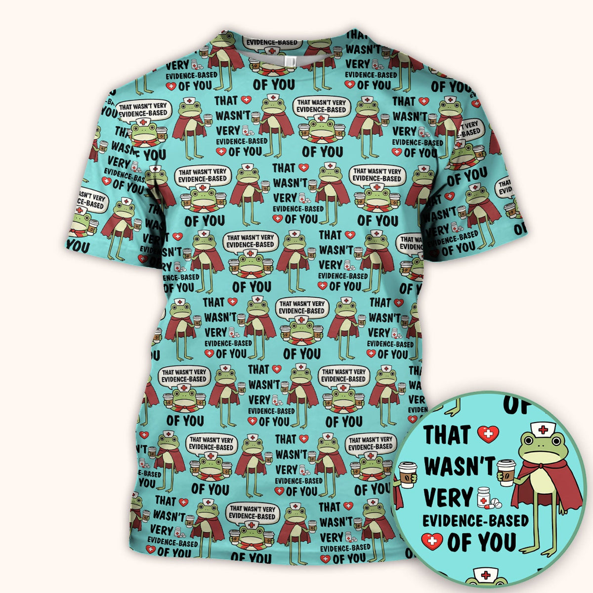 Funny Frog Nurse Quote Medical Pattern Scrub Top, Breathable Fabrics Nursing Uniform