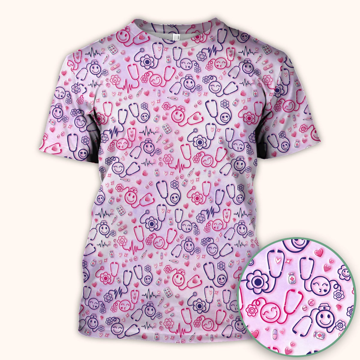 Stethoscope Heart Icon Nurse Scrub Top
